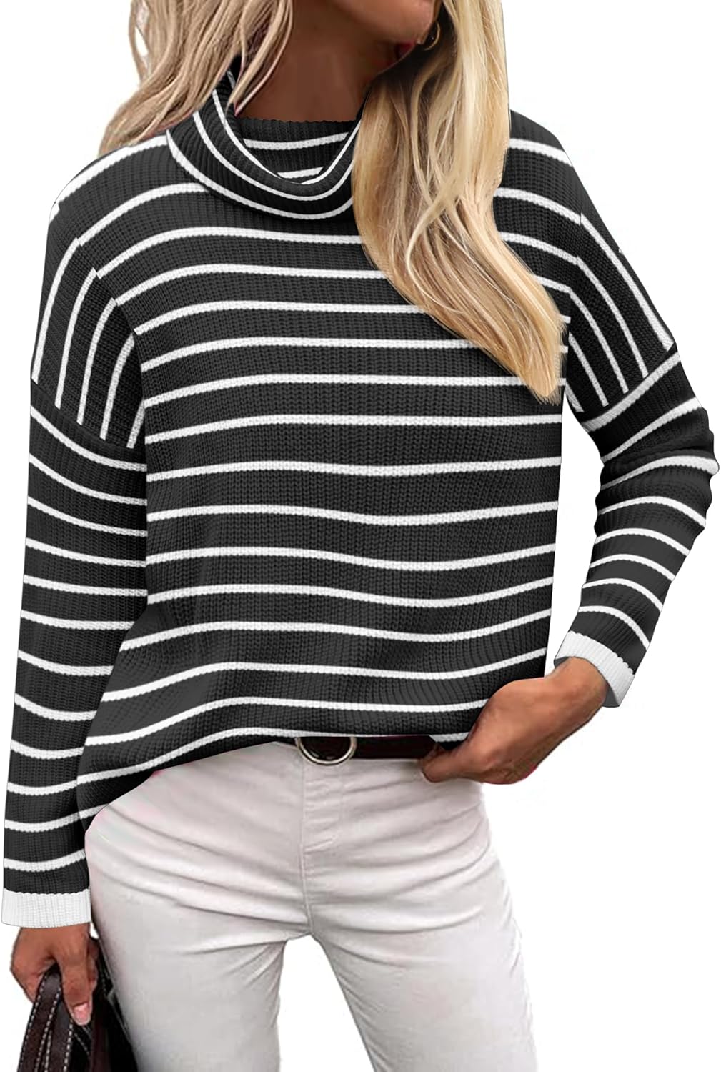 Manufacturer  Zeagoo Womens Turtleneck Sweater Fall Fashion  Long Sleeve Chunky Knitted Pullover Color Block Trendy Jumper Top   sweaters