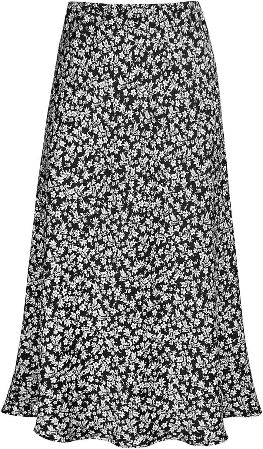 Manufacturer  Women's Satin High Waist Hidden Elasticized Waistband Flared Casual A Line Midi Skirts