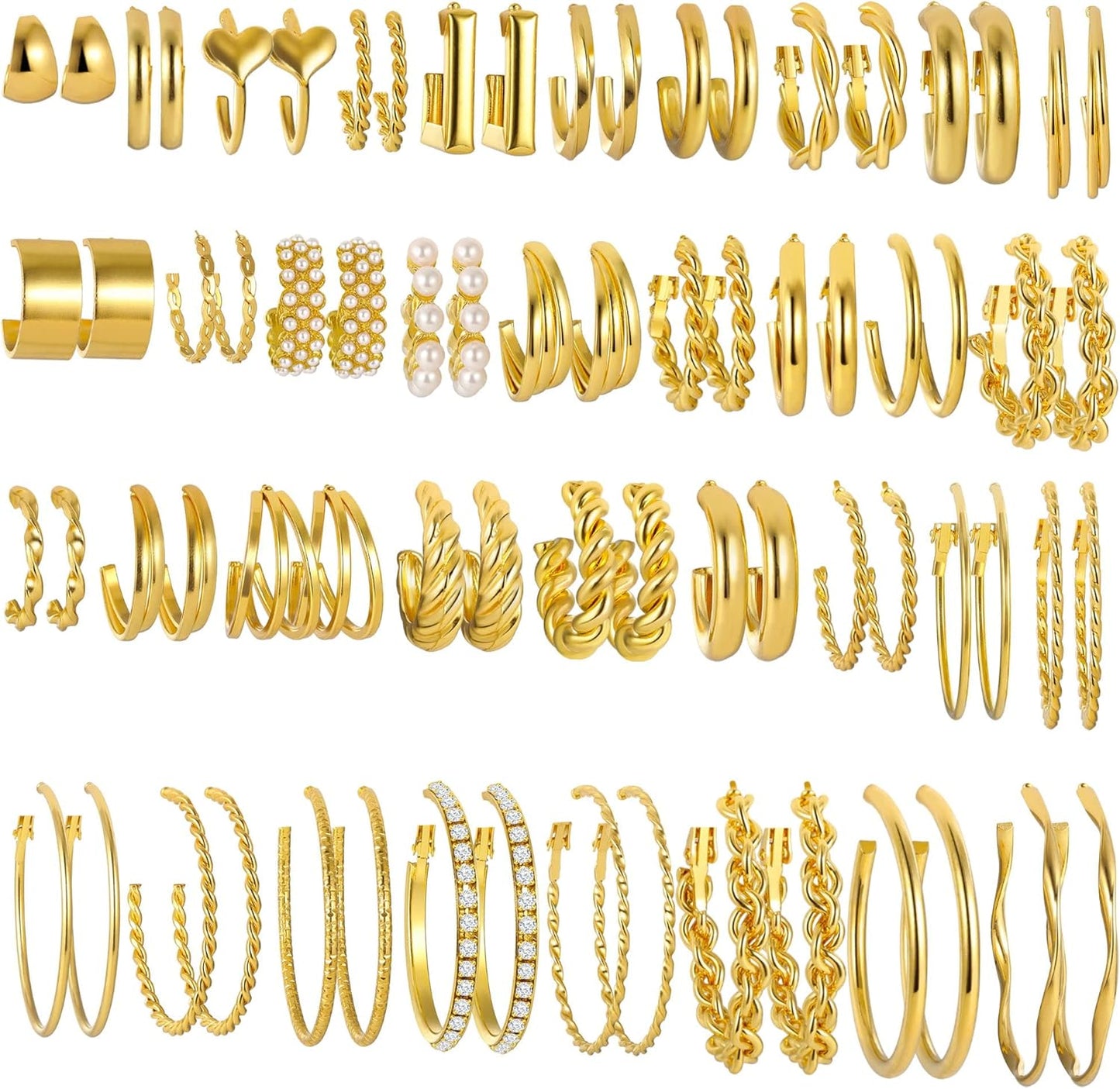 Manufacturer  36 Pairs Gold Hoop Earrings Set for Women Multipack, Hypoallergenic Chunky Chain Twisted Hoop Earrings Pack, Fashion Dangle Earrings Jewelry for Gift  earring