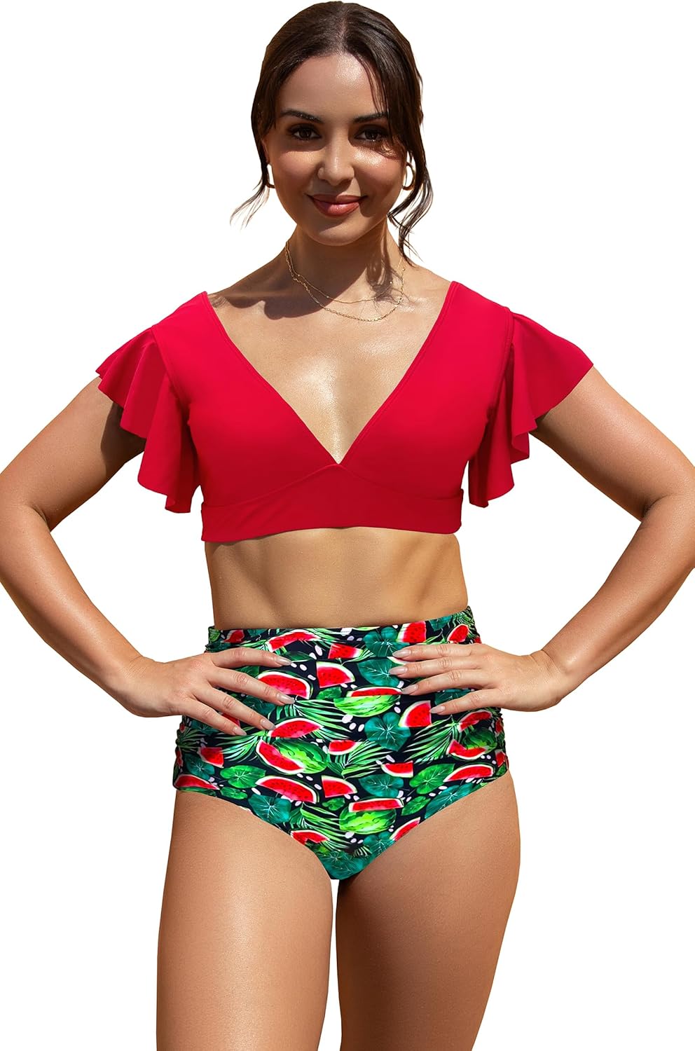 Manufacturer  SPORLIKE Women Ruffle High Waist Swimsuit Two Pieces Push Up Tropical Print Bikini  Swimsuit
