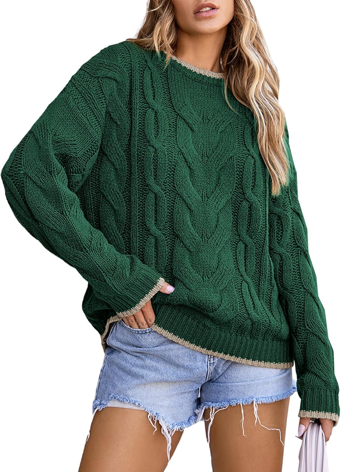 Manufacturer  EVALESS Sweaters for Women Trendy Crewneck Long Sleeve Color Block Sweater Tops Fall  Chunky Cable Knit Pullover Sweaters   sweaters