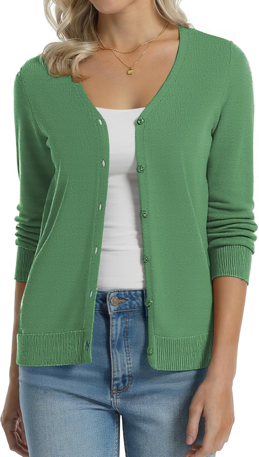 Manufacturer  QUALFORT Women's 100% Cotton Lightweight Cardigans Long Sleeve Knitted Button Down Sweater   sweaters