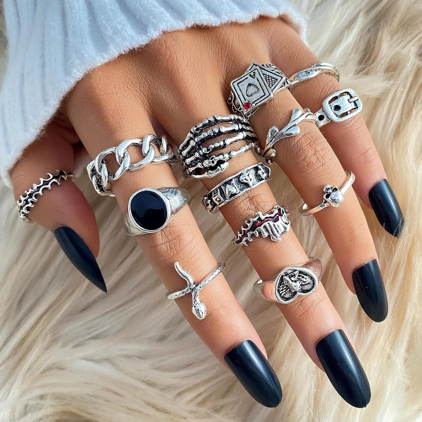 Manufacturer  IFKM Vintage Silver Knuckle Rings Set for Women, Stackable Joint Finger Statement Rings Bohemian Retro Hollow Carved Midi Rings, Boho Halloween Skeleton Skull Snake Heart Chunky Stacking Rings Pack   rings