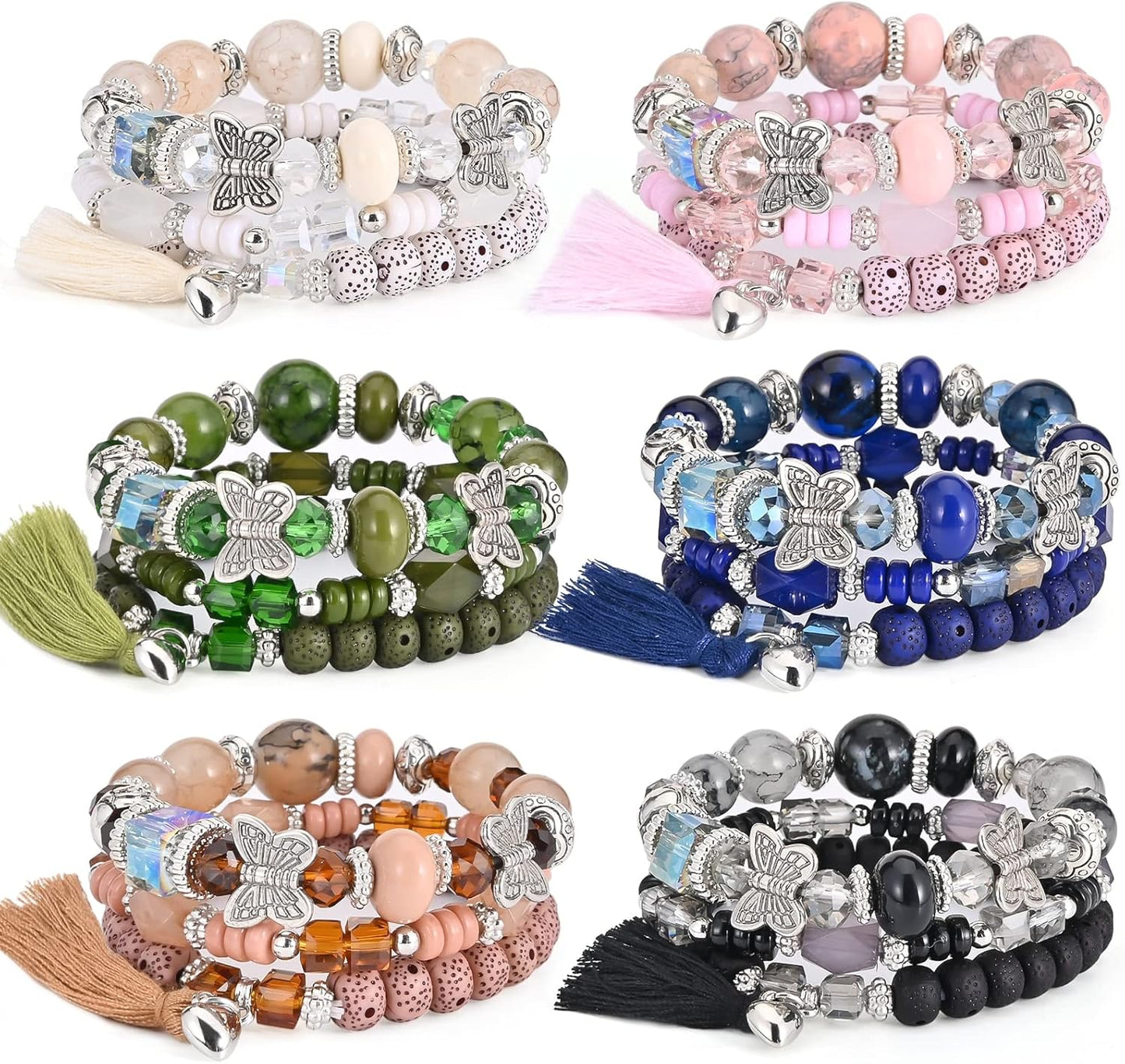 Manufacturer  Bohemian Bracelet Sets for Women - 6 Sets Stackable Stretch Bracelets Multi-color Boho Jewelry for Women Hippie Bracelets Dainty Jewelry  bracelets