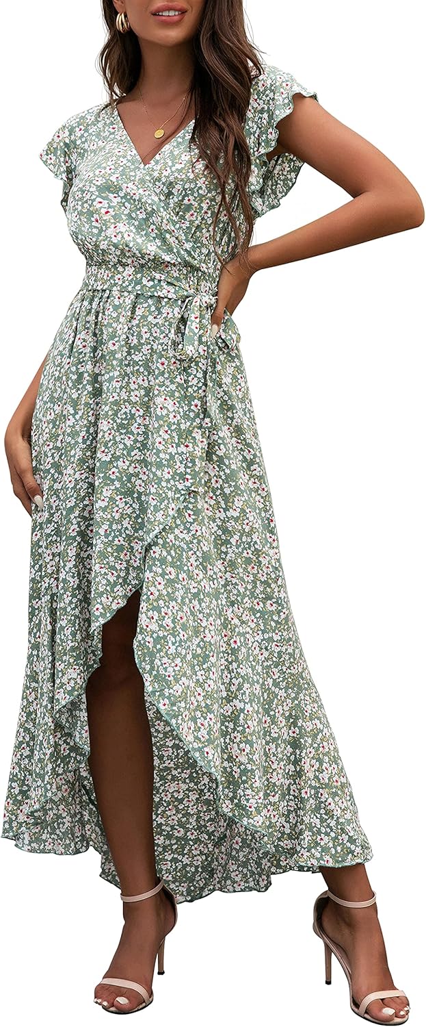 Manufacturer  GRECERELLE  Women's Spring Summer Boho Floral Print V-Neck Faux Wrap Maxi Dress for Wedding Guest, Graduation, Party dresses