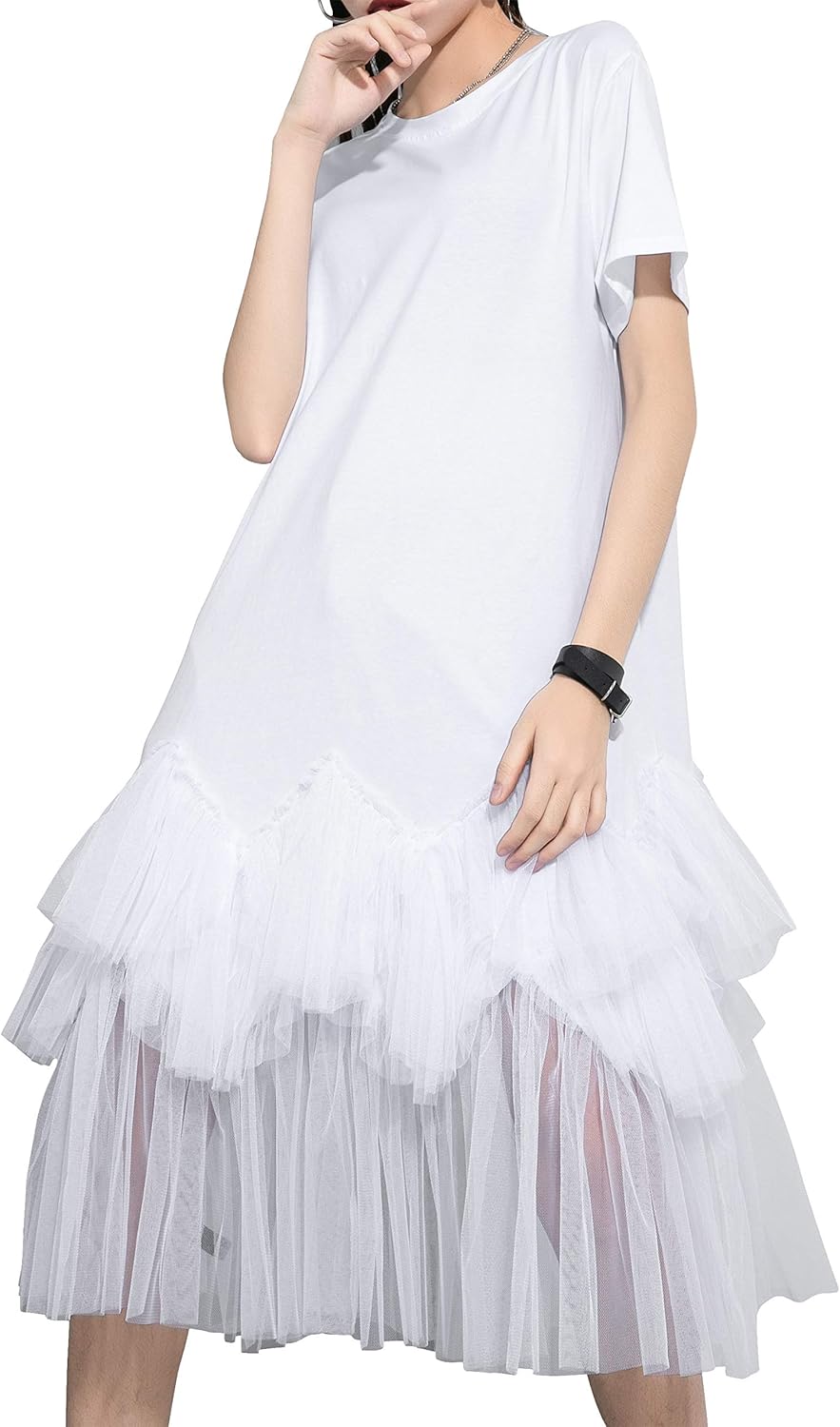 Manufacturer  ellazhu Women's Casual Short Sleeve Crew Neck Tutu Tulle Dress with an Oversized Fit GY2266 dresses
