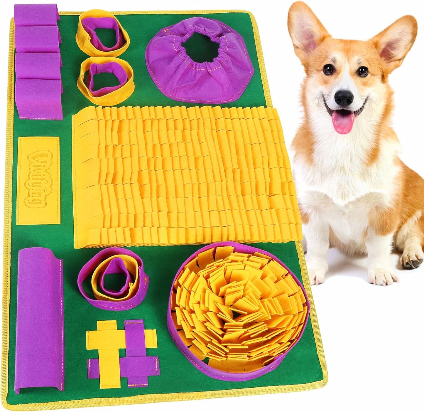 Manufacturer   Vivifying Snuffle Mat for Dogs, Interactive Dog Puzzle Toy for Boredom and Mental Stimulation, Enrichment Feeding Game Sniff Mat Helps Slow Eating and Keep Busy    Dog toy