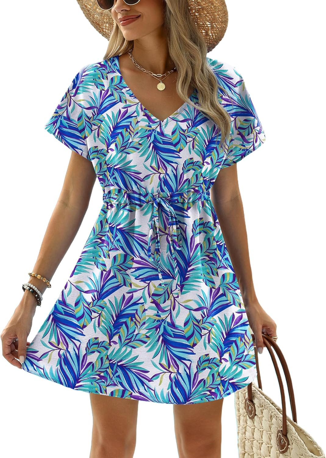 Manufacturer  Ekouaer Womens Swimsuit Coverup Short Sleeve Beach Cover Up Dress V Neck Bikini Beachwear  Swimsuit