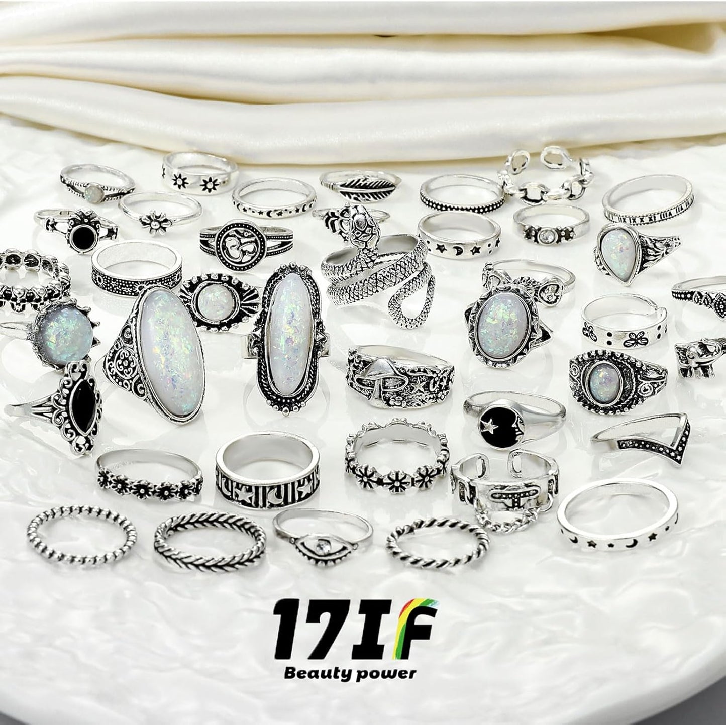 Manufacturer  17IF Vintage Silver Knuckle Rings Set for Women Men, Chunky Rings Aesthetic Snake Grunge Stackable Gothic Ring Adjustable Y2K Punk Bulky Boho Finger Alt of Rings, Stacking Fairy Skull Frog Heart Star Flower Midi Ring Pack   rings