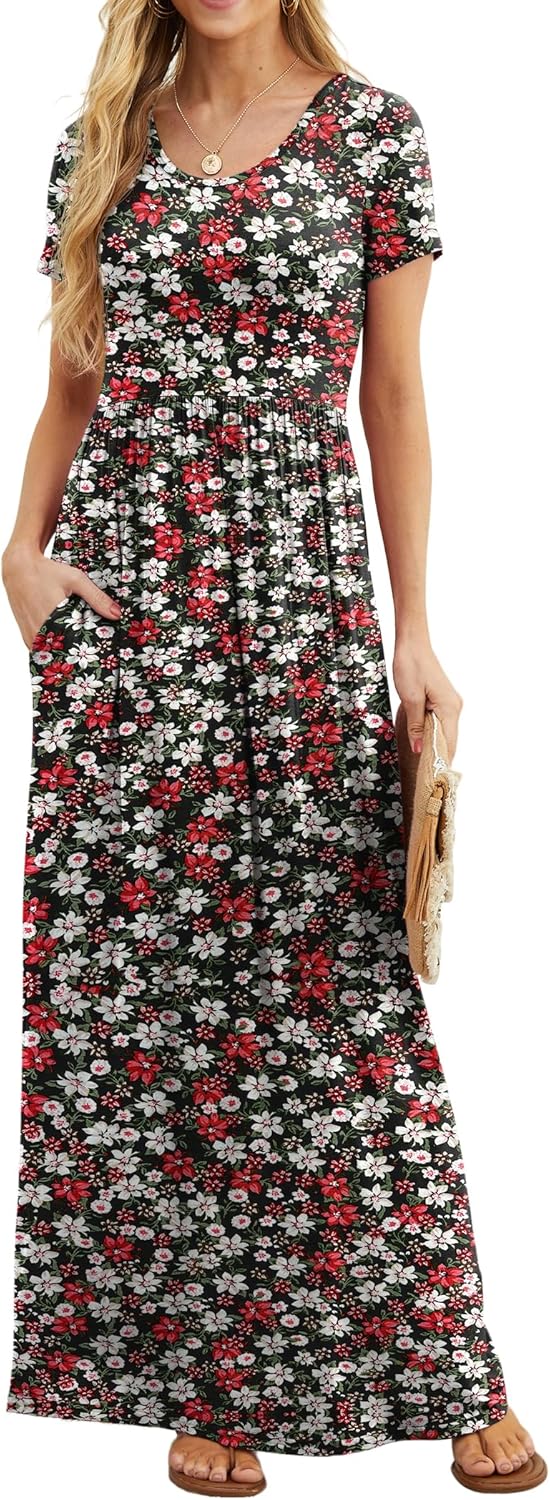 Manufacturer  GRECERELLE Women Summer Crew Neck Casual Short Sleeve Solid Floral Print Long Maxi Dress with Pockets dresses