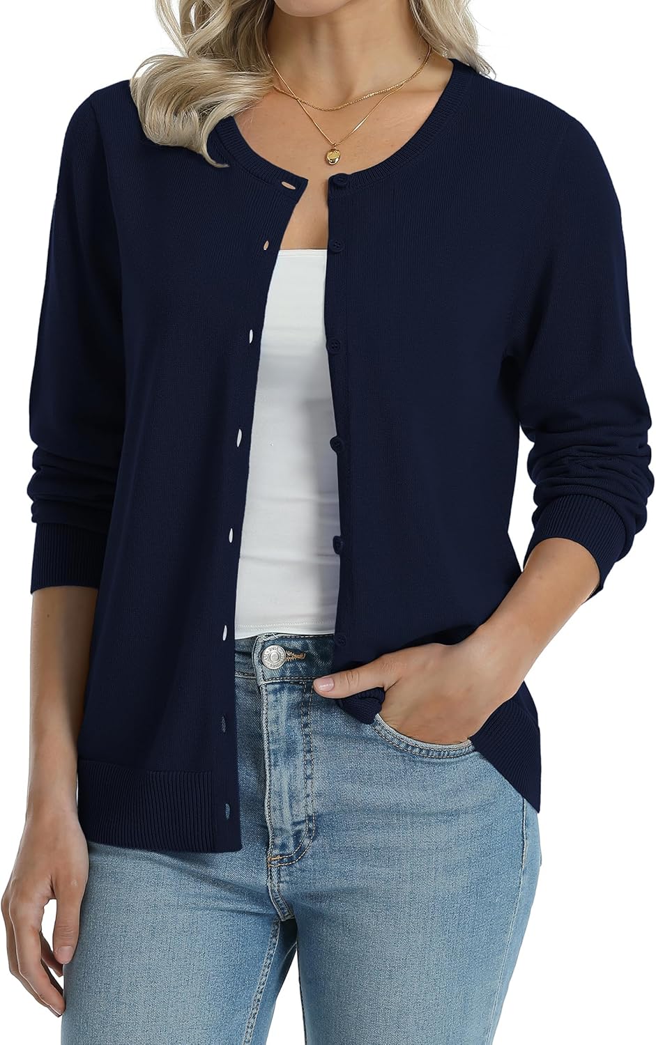 Manufacturer  QUALFORT Women's 100% Cotton Lightweight Cardigans Long Sleeve Knitted Button Down Sweater   sweaters