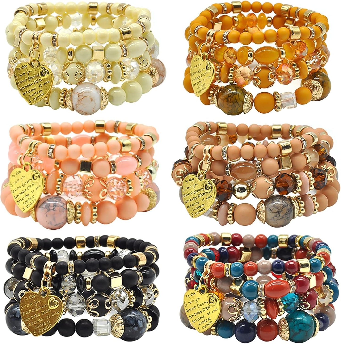 Manufacturer  Bohemian Bracelet Sets for Women - 6 Sets Stackable Stretch Bracelets Multi-color Boho Jewelry for Women Hippie Bracelets Dainty Jewelry  bracelets