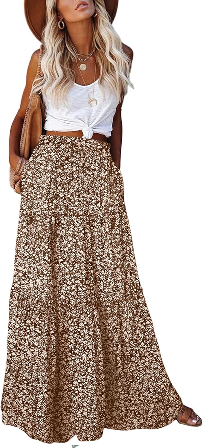 Manufacturer  EARKOHA Womens Casual High Waist Tie Paisley Print Long Maxi Skirt with Pockets skirts
