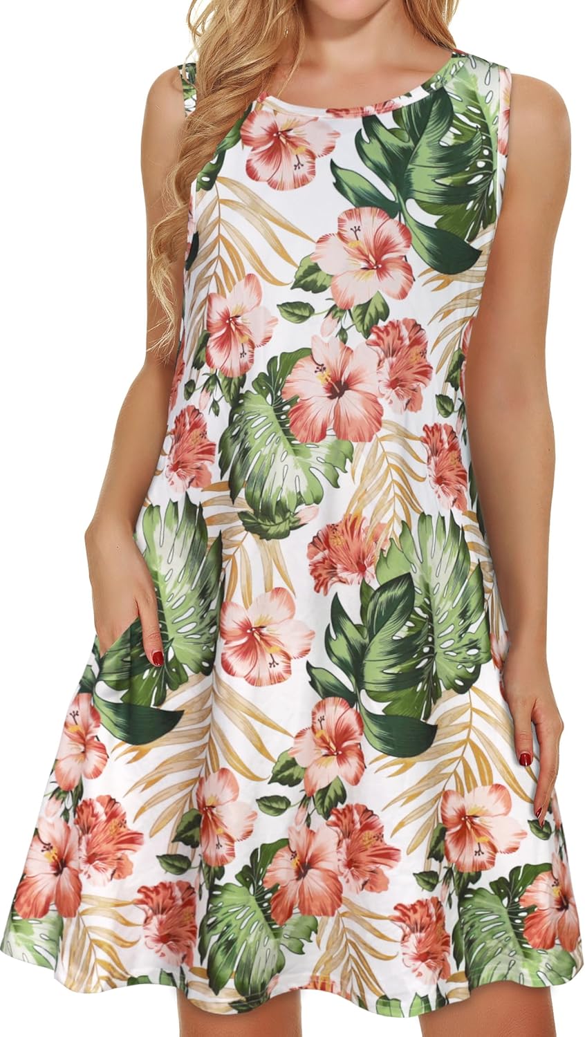 Manufacturer  elescat Women's Summer Dresses 2025 Beach Casual Sleeveless Floral Print Tank Loose Sundress with Pocket dresses