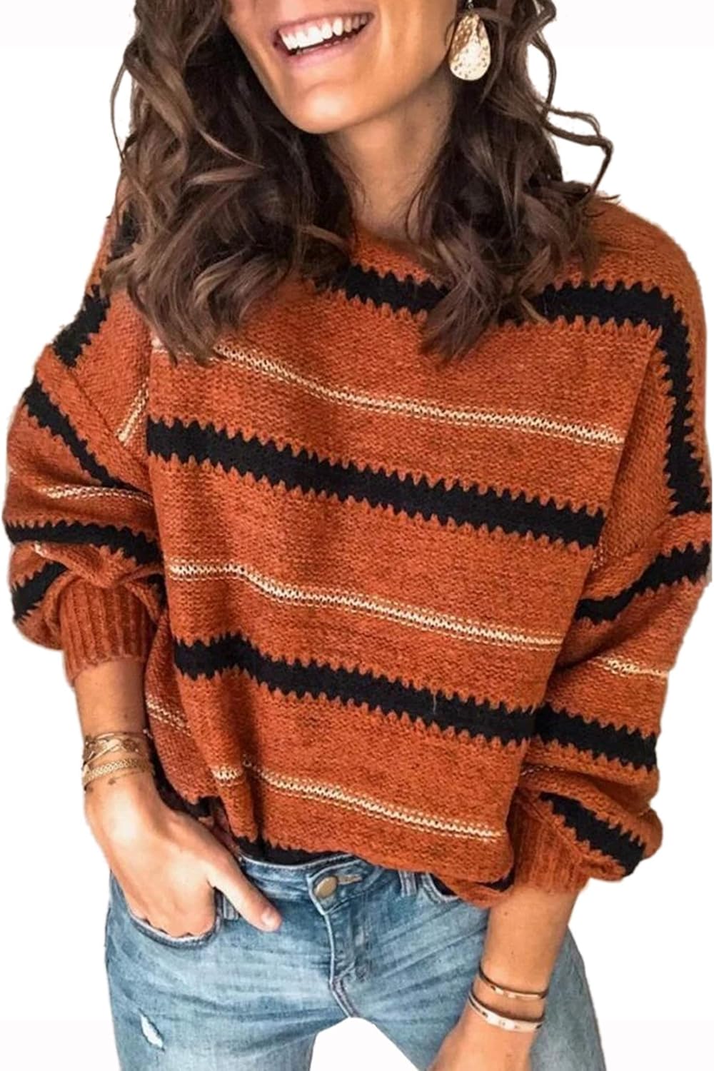 Manufacturer  Necooer Womens Sweater Pullover Casual Long Sleeve Crewneck Color Block Pullover Knit Sweater for Women   sweaters