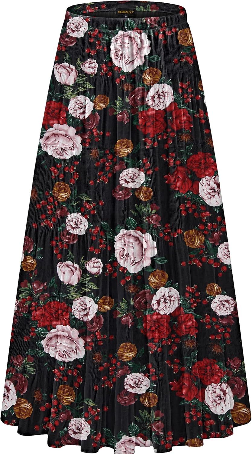 Manufacturer  NASHALYLY Women's Chiffon Elastic High Waist Pleated A-Line Flared Maxi Skirts