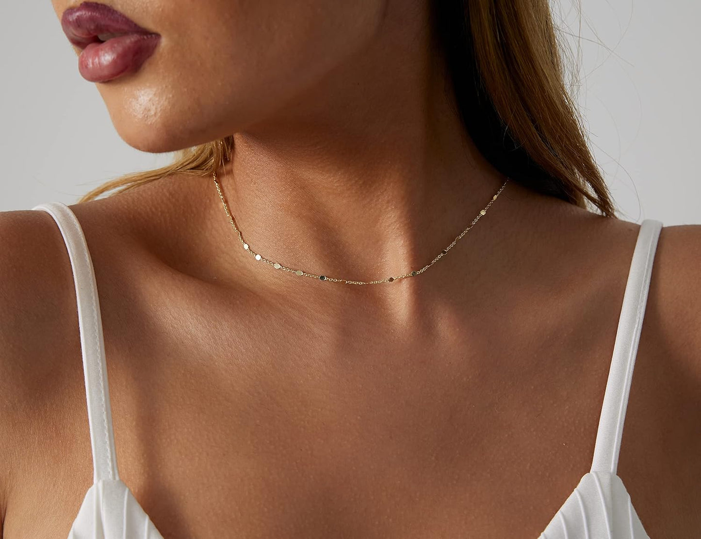 Manufacturer  BERISO 14K Gold/Silver Plated Satellite Choker Shining Dots Station Box Chain 3 Blue Beads Sparkle Chain Necklace Open Hearts Open Stars Link Chain Exquisite Jewelry for women  necklace