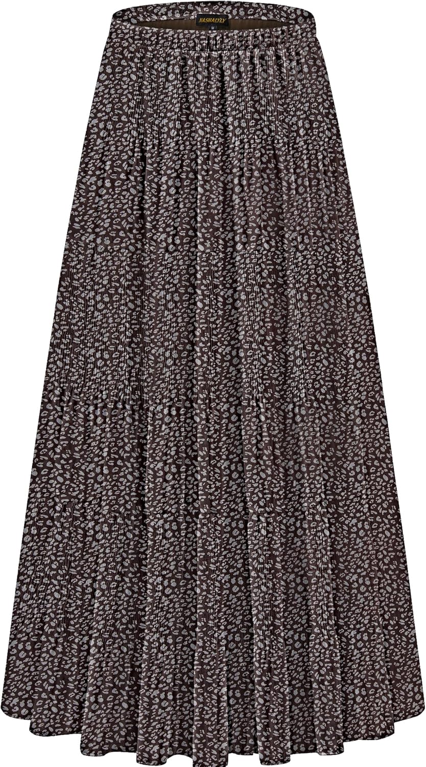 Manufacturer  NASHALYLY Women's Chiffon Elastic High Waist Pleated A-Line Flared Maxi Skirts