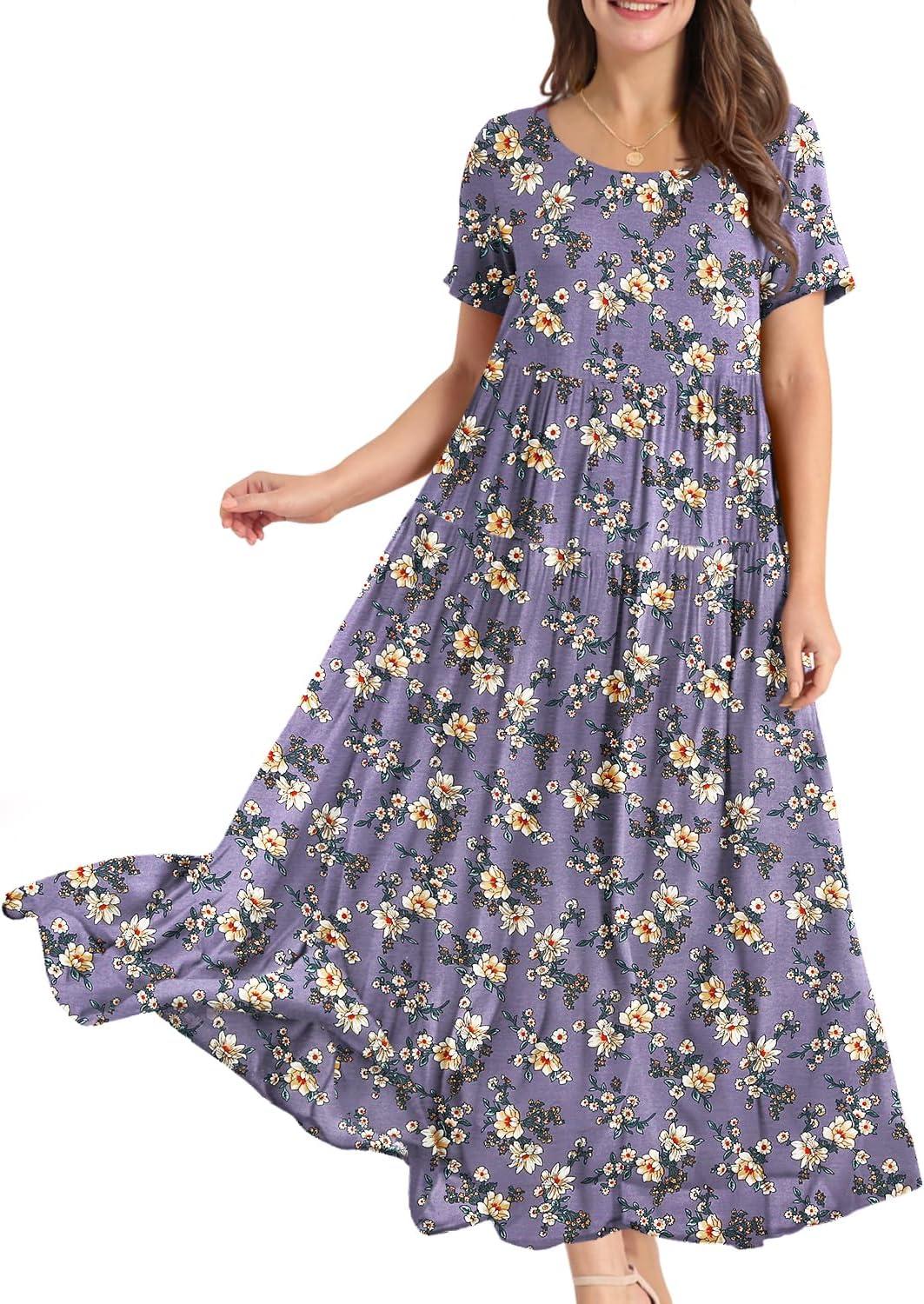 Manufacturer  YESNO Women Casual Loose Bohemian Floral Dress with Pockets Short Sleeve Long Maxi Summer Beach Swing Dress EJF dresses