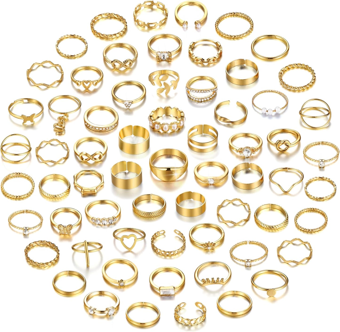 Manufacturer  FAXHION 60 Pcs Gold Stackable Rings for Women, Knuckle Rings Chunky Gold Ring Set Dainty Stacking Cute Rings, Multiple Sizes Cute Jewelry Set Gift   rings