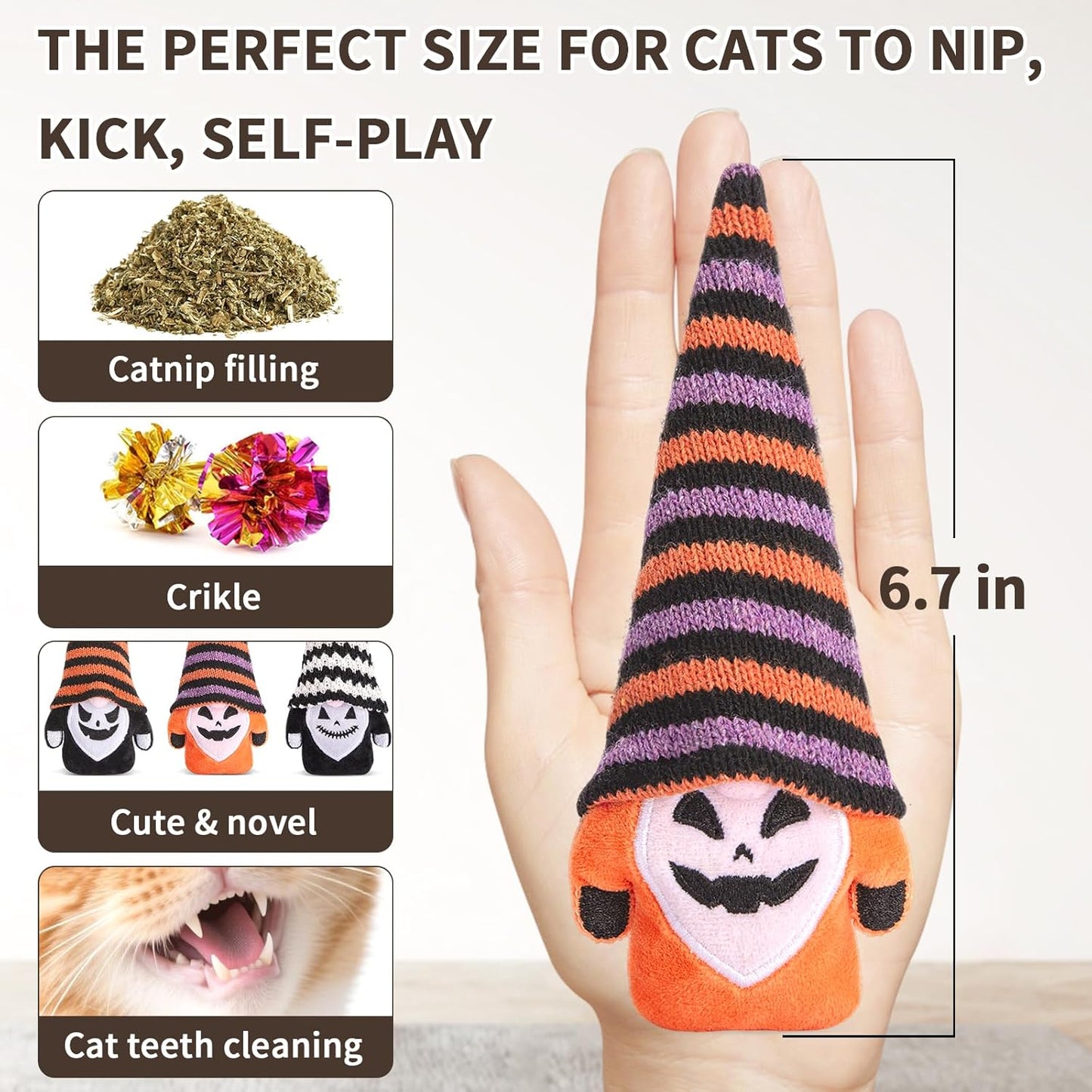 Manufacturer  Retro Shaw Halloween Cat Toys, Crinkle Sound Catnip Kitten Toys for Indoor Cats Kitty, Interactive Cat Nip Chew Kicker Toy for All Pet Breeds 3 Pack    Cat toy
