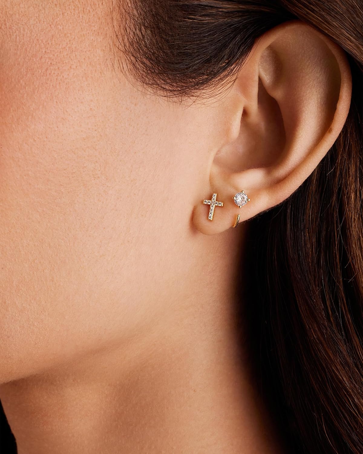 Manufacturer  PAVOI 14K Gold Plated Sterling Silver Posts Cross Earrings for Women | Small Religious Faith Cubic Zirconia Cross Studs Huggies Earrings  earring