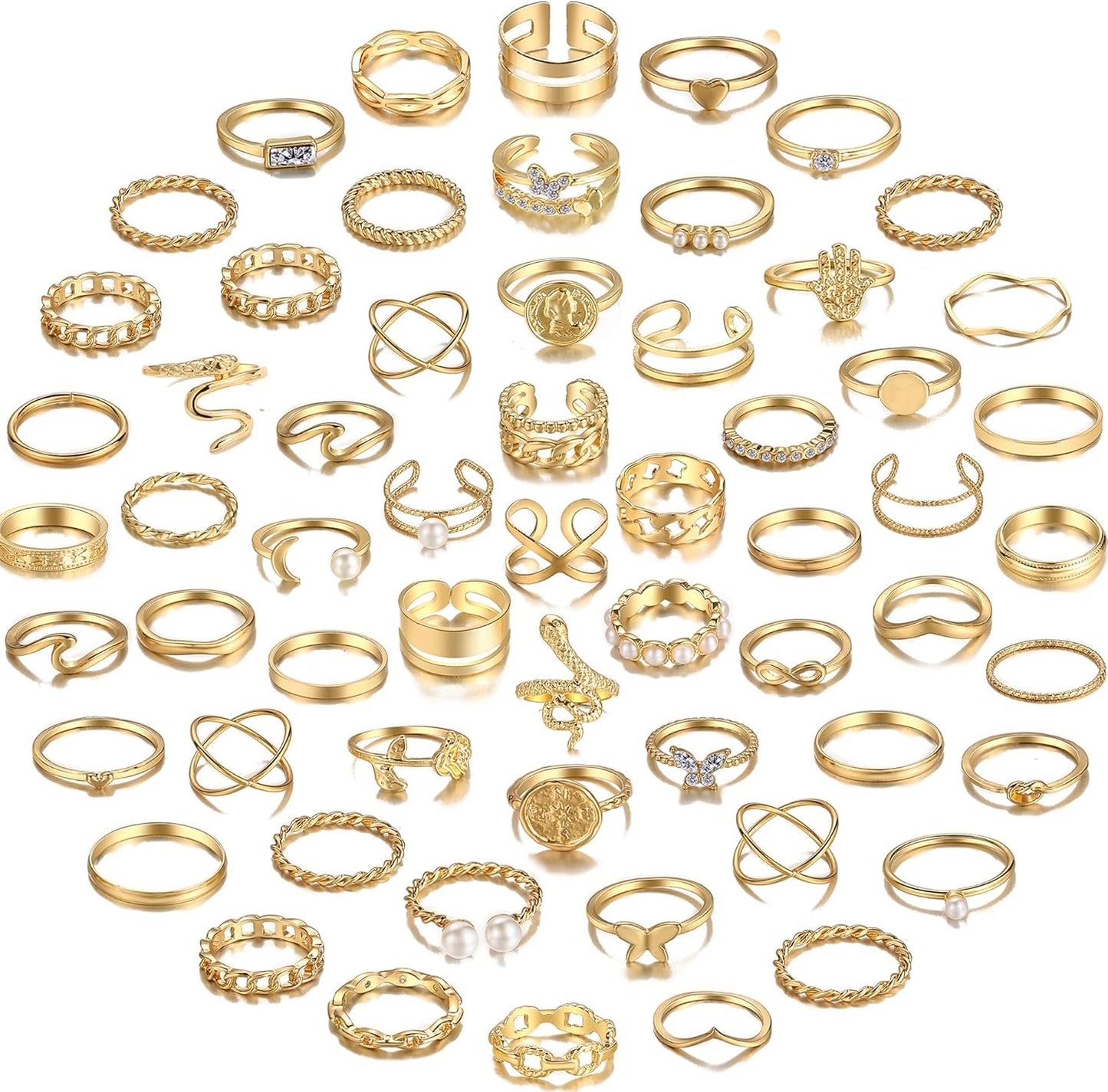 Manufacturer  YEEZII 68 Pcs Gold Knuckle Rings Set for Women, Stackable Boho Joint Finger Midi Rings Silver Hollow Carved Crystal Stacking Ring Pack for Gift   rings