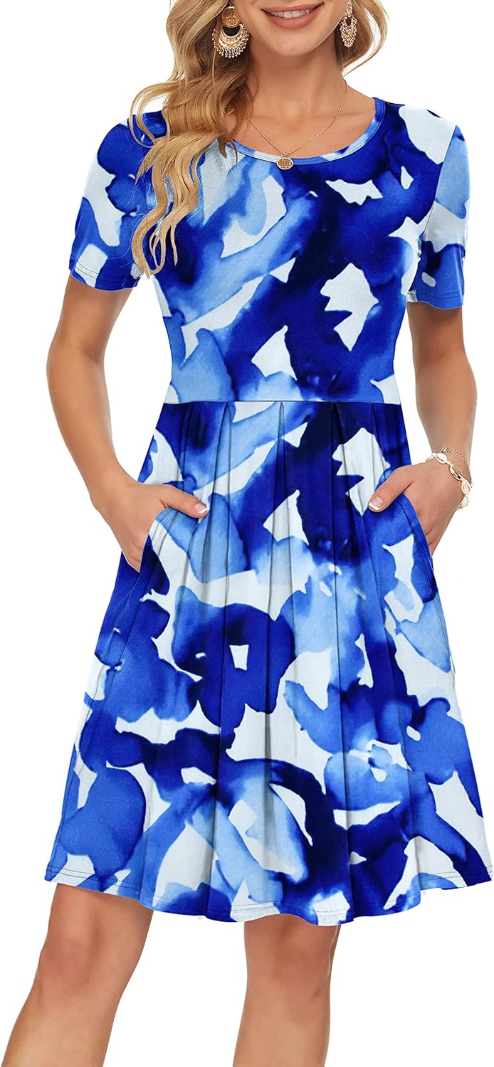 Manufacturer  AUSELILY Women's Short Sleeve Summer Dress Pleated Loose Swing Knee Length Dresses with Pockets  New dresses