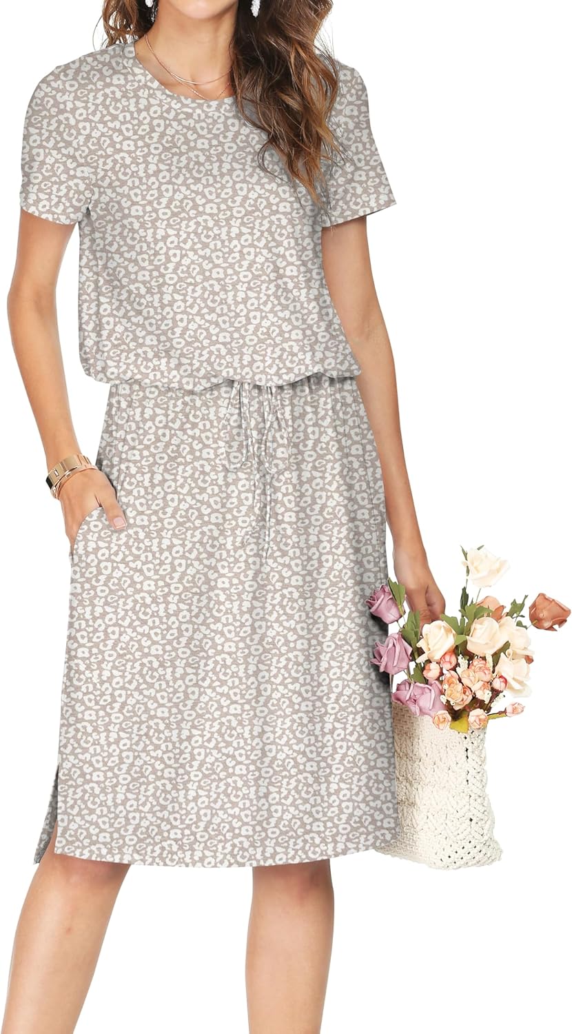 Manufacturer  Simier Fariry Womens Summer Hide Belly Knee Length Travel Dress Pocket Short Sleeve Midi Work Casual Teacher Outfit dresses