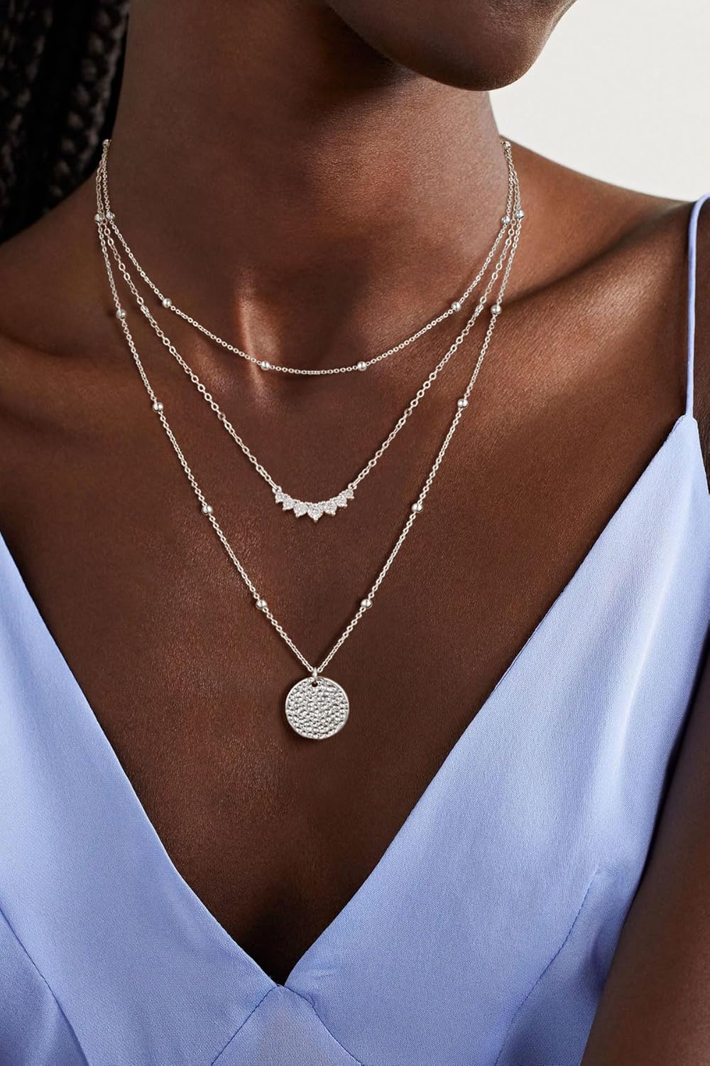 Manufacturer  Layered Silver Necklaces for Women, Sterling Silver Stackable Stack Choker Necklaces Trendy Real Gold Plated Layering Disc Circle Pendant Chain Dainty Necklace Set Jewelry for Women  Necklace