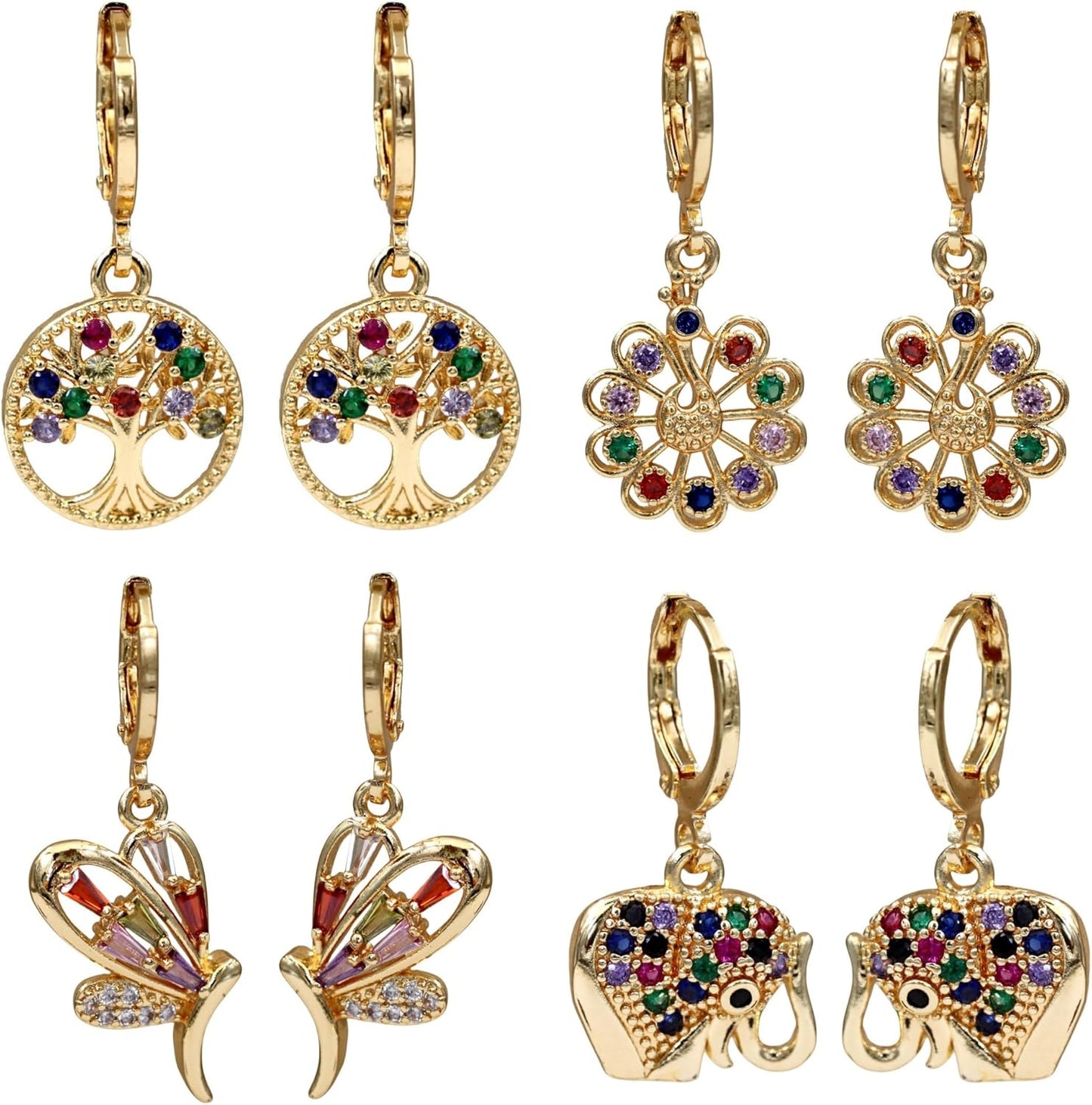 Manufacturer  18K Gold Plated, 4 Pairs Dangle Earrings Set for Women, Flower/Heart/Animal/Pearl Drop earrings, Hypoallergenic Cubic Zirconia Earrings, Lightweight, Party, gold earrings, Jewelry for Gifts, Fashion  earring