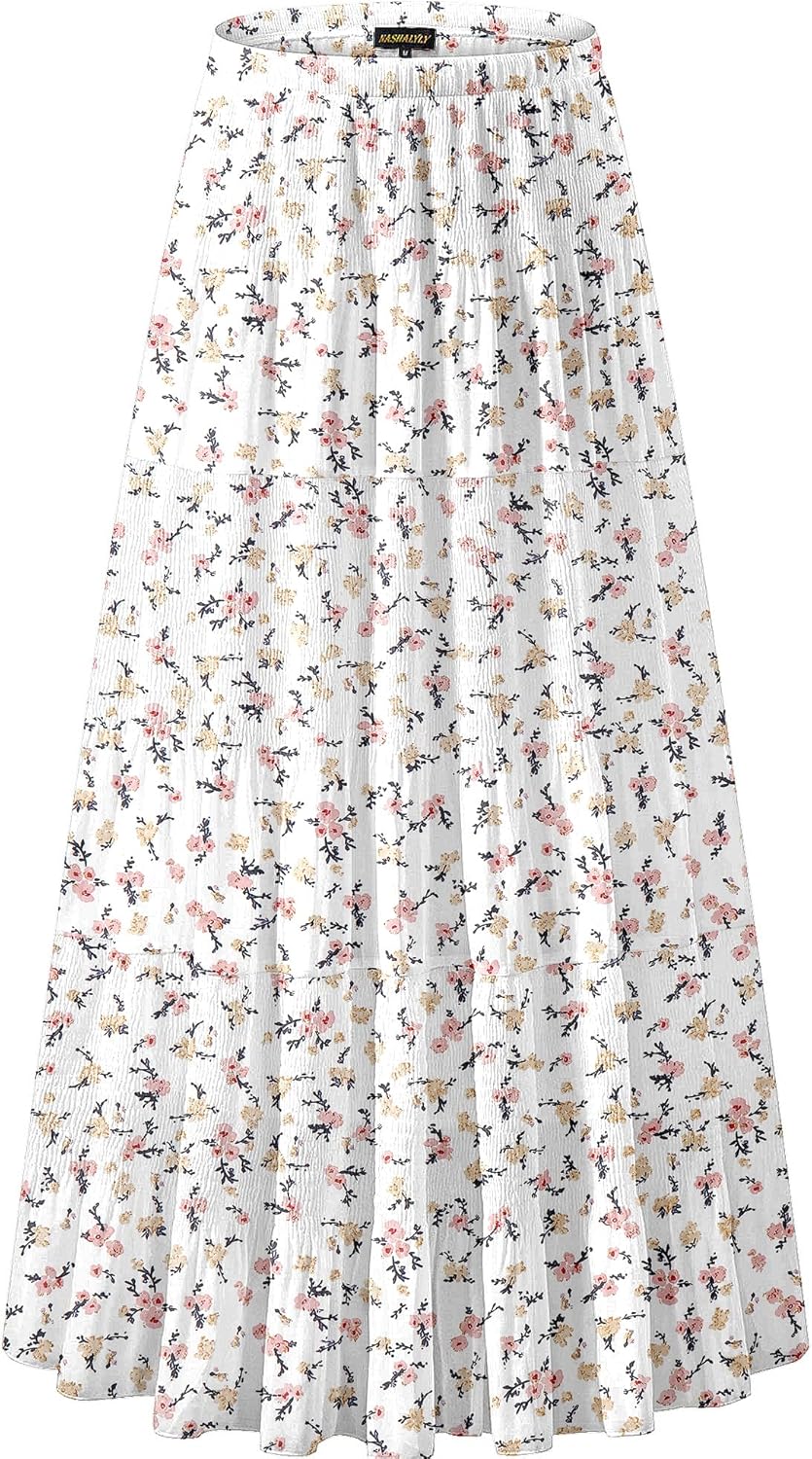 Manufacturer  NASHALYLY Women's Chiffon Elastic High Waist Pleated A-Line Flared Maxi Skirts