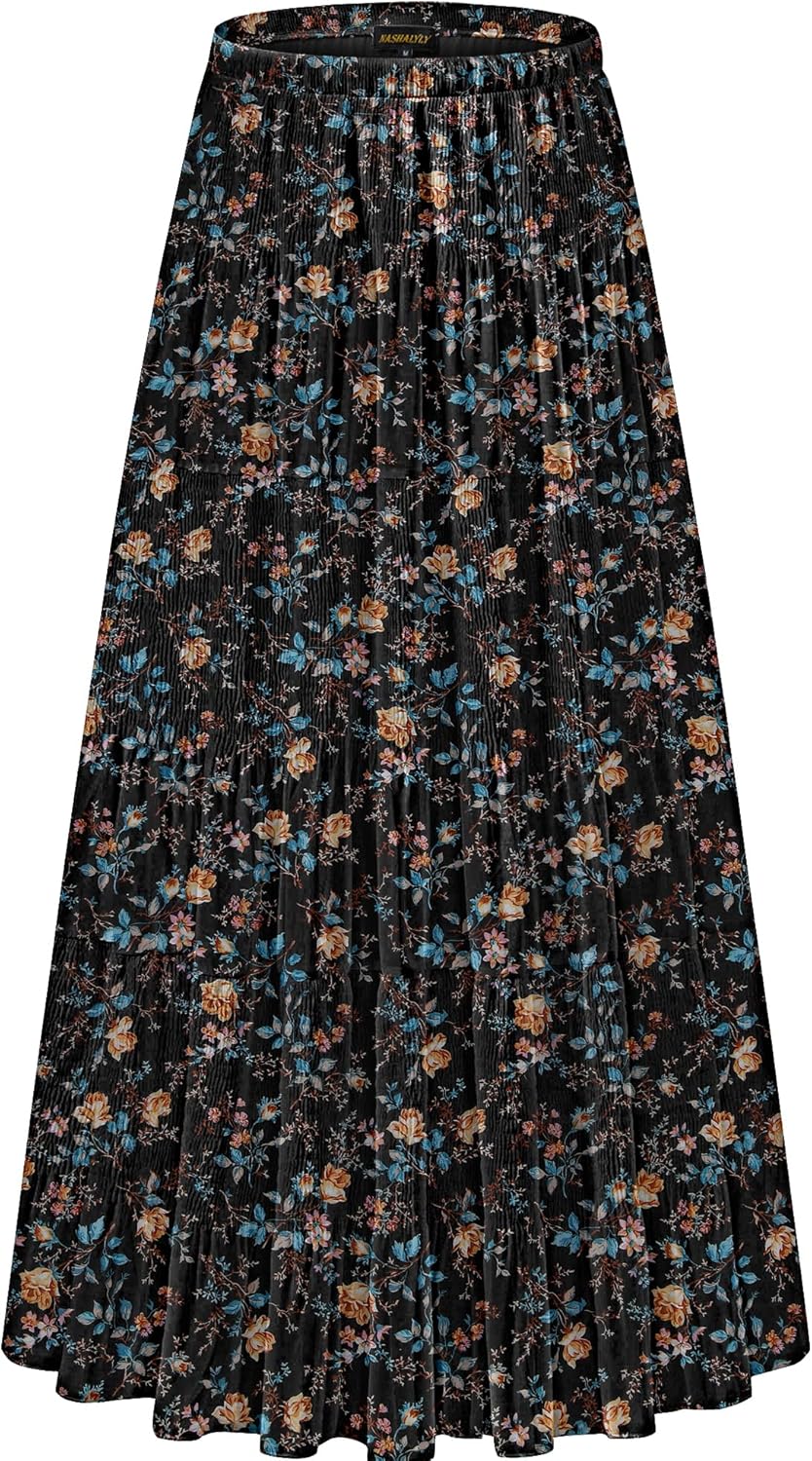 Manufacturer  NASHALYLY Women's Chiffon Elastic High Waist Pleated A-Line Flared Maxi Skirts