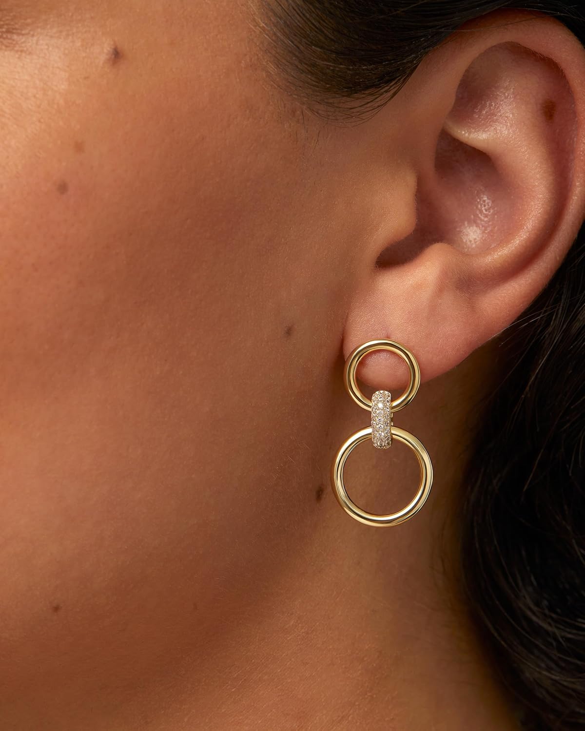 Manufacturer  PAVOI 14K Gold Plated Chunky Triple Hoop Stud Earrings for Women | Cubic Zirconia Chunky Studs | CZ Drop Dangle Earrings  earring