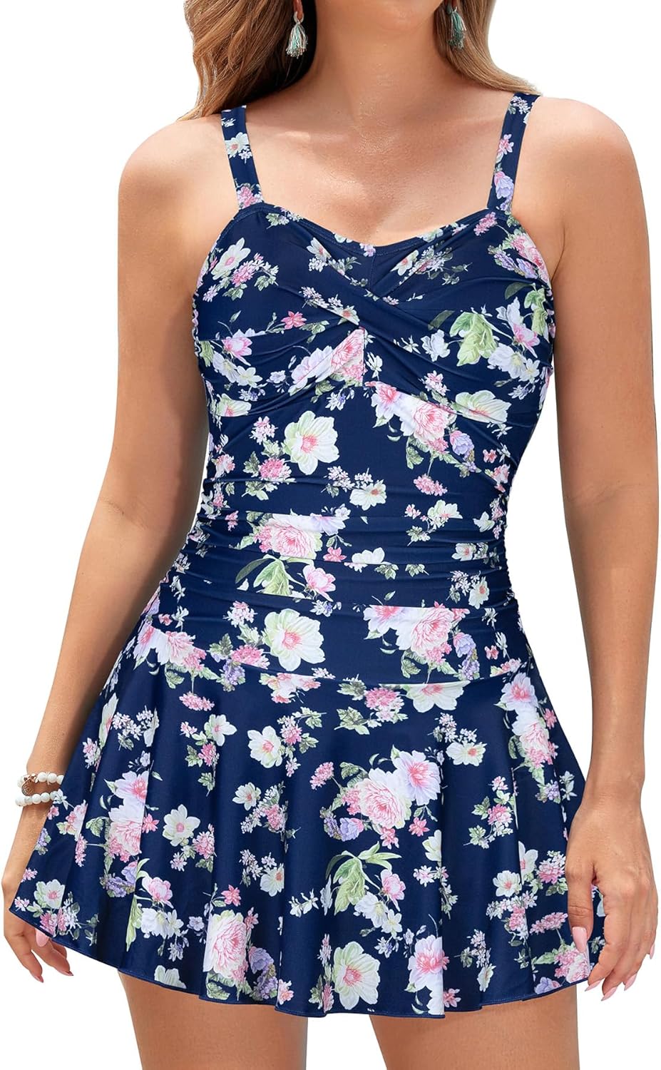 Manufacturer  SHEKINI Women's Crossover Ruched Skirt One Piece Swimdress Swimsuit Bathing Suit  Swimsuit