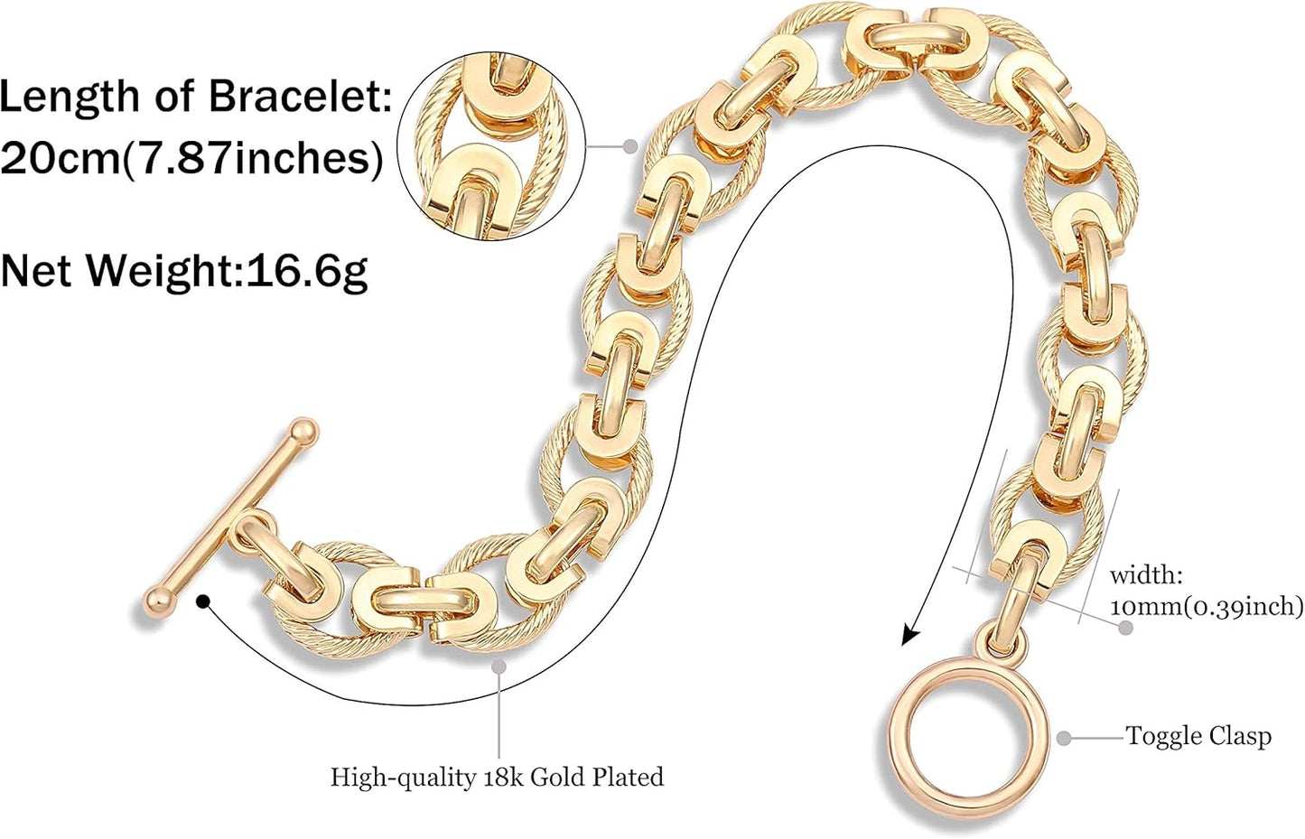 Manufacturer  SOFYBJA 18k Gold Plated Personalized Chunky Cuban Oval Link Chain Bracelets for Men Toggle Rope Bracelet Jewelry for Women  bracelets