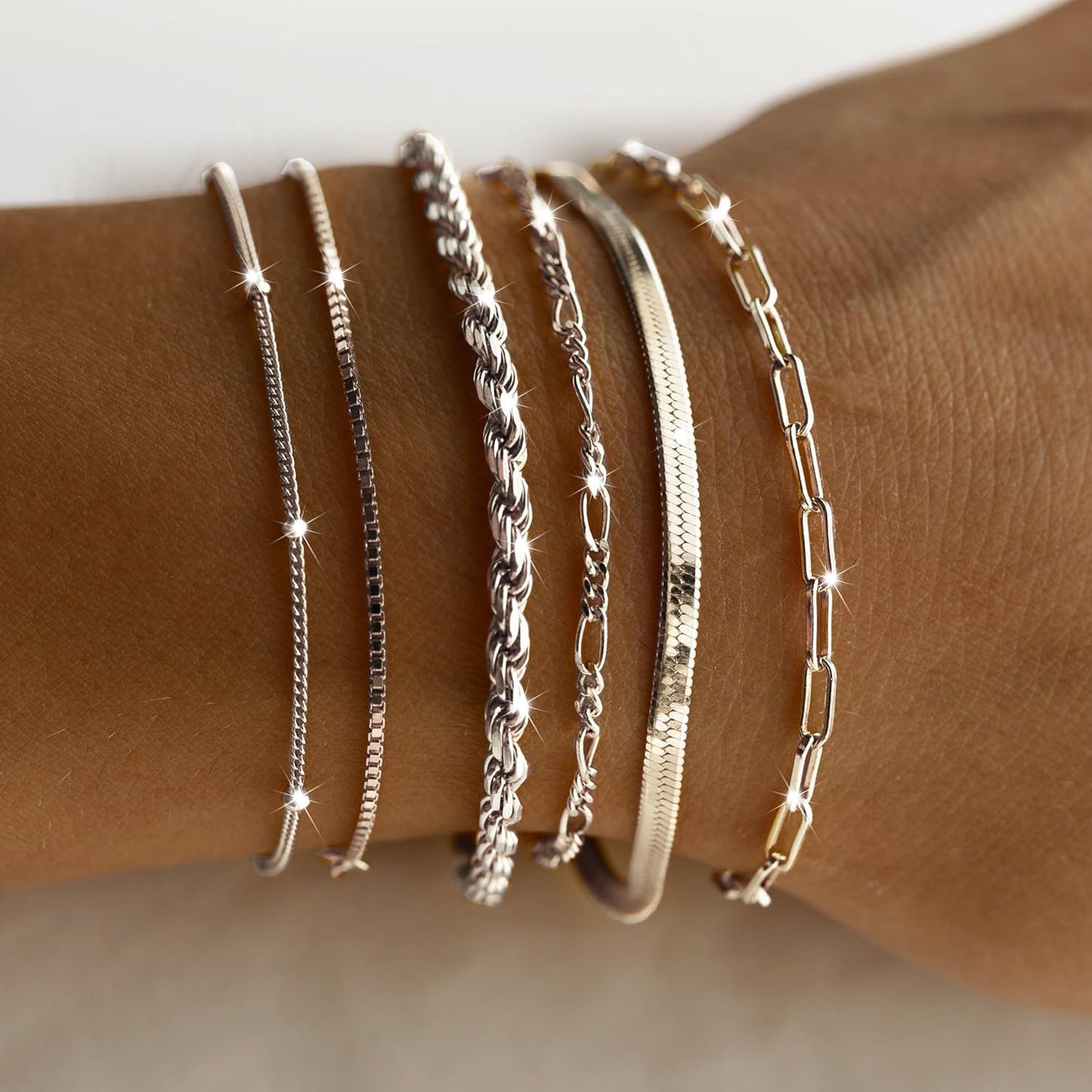 Manufacturer  DEARMAY Dainty Silver Bracelets for Women Trendy, 925 Sterling Silver Jewelry Set for Women Bracelets for Women Paperclip Box Herringbone Figaro Rope Chain Bracelet Fashion Pack Gifts for Women  bracelets