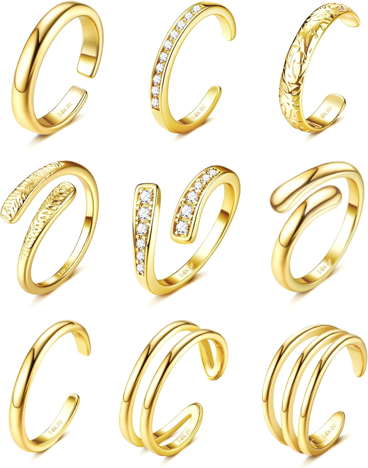 Manufacturer  Besteel Toe Rings for Women 14K Gold Filled Simple Hug CZ Triple Open Band Rings Trendy Silver Gold Adjustable Toe Rings Summer Beach Foot Jewelry for Women   rings