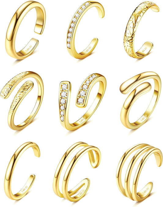 Manufacturer  Besteel Toe Rings for Women 14K Gold Filled Simple Hug CZ Triple Open Band Rings Trendy Silver Gold Adjustable Toe Rings Summer Beach Foot Jewelry for Women   rings