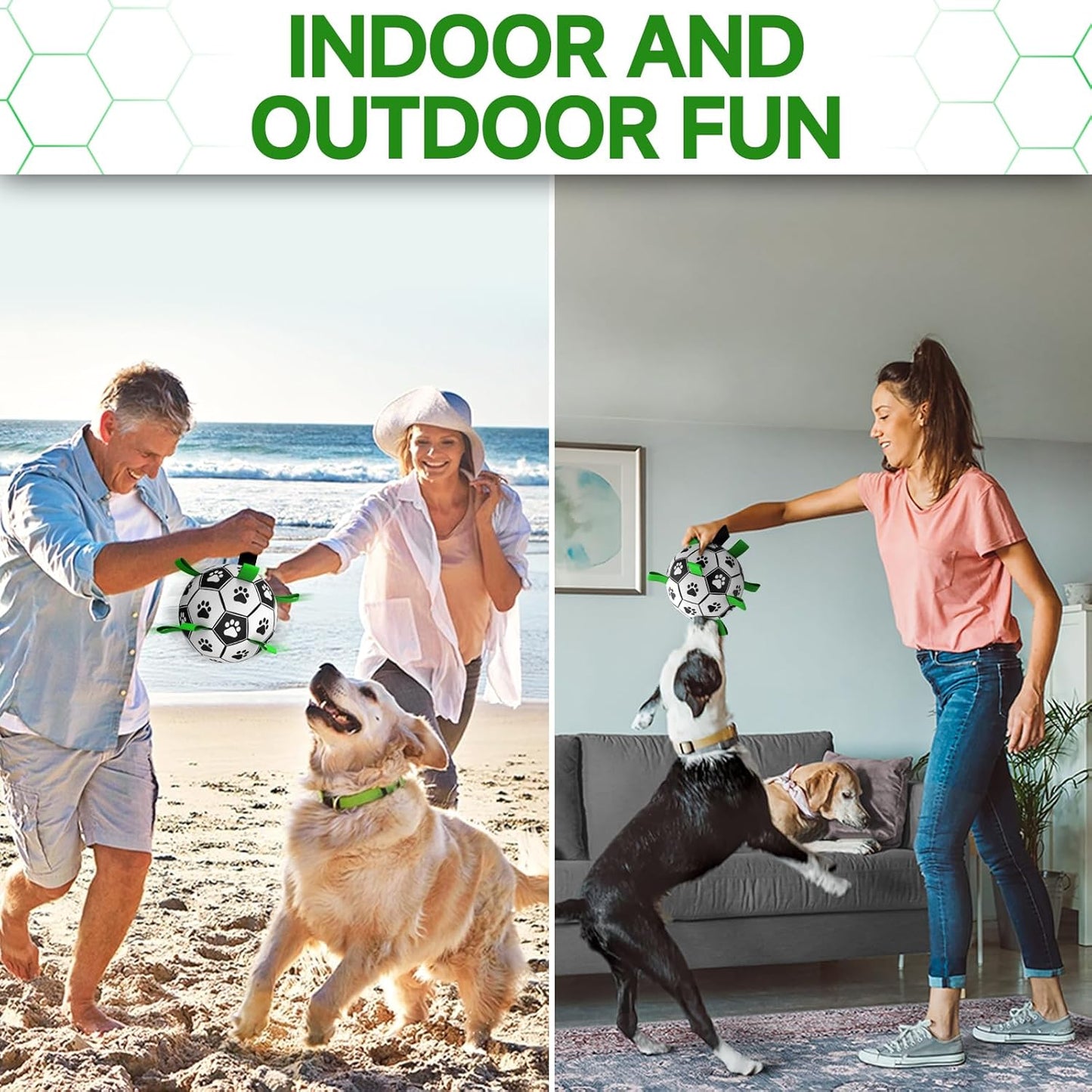 Manufacturer   QDAN Premium Dog Toys Balls, Dog Soccer Ball with Straps, Dog Birthday Gifts, Herding Ball, Durable Balls for Small Medium Pet, Puppy Outdoor Toy, Pet Training Soccer Ball, World Cup Soccer (6 Inch)    Dog toy