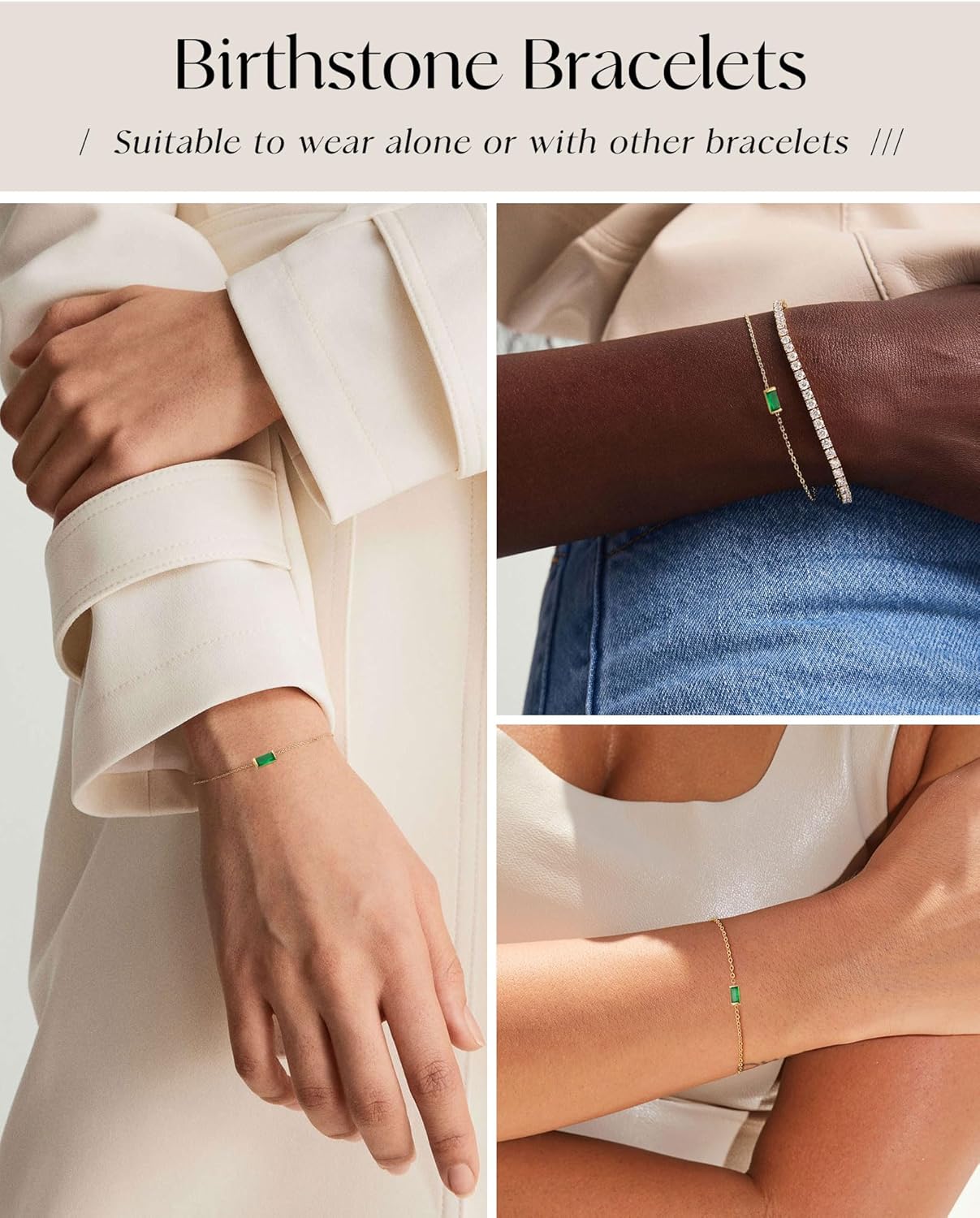 Manufacturer  FUNEIA Birthstone Gold Bracelets for Women Non Tarnish Trendy Dainty 14K Gold Plated Bracelet Stack Stackable Blue Green May Emerald Friendship Bracelets Jewelry Gifts for Mom Best Friend  bracelets