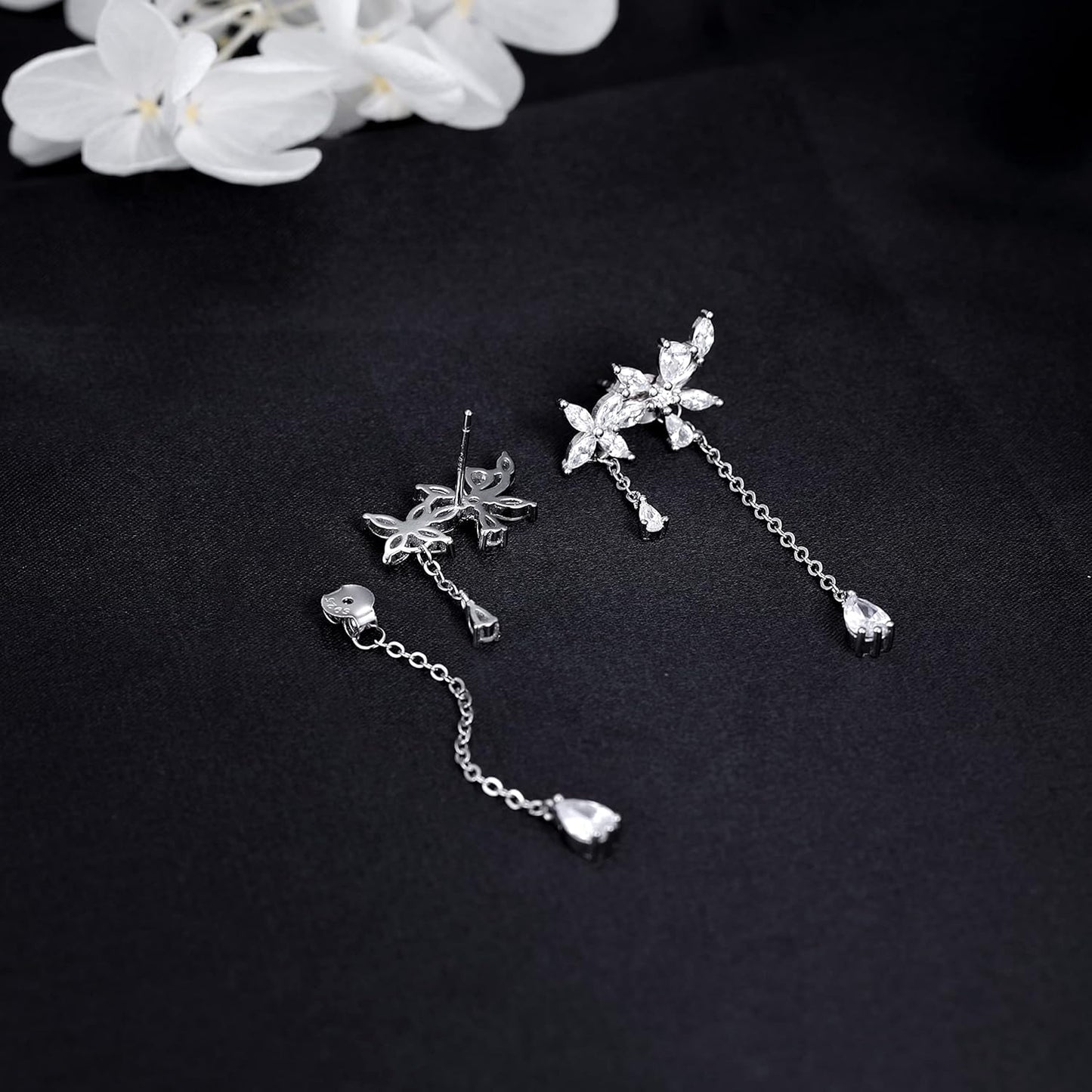 Manufacturer  SLUYNZ 925 Sterling Silver CZ Flowers Wrap Dangle Chain Earrings - Elegant Bridal Wedding Engagement Drop Earrings  earring