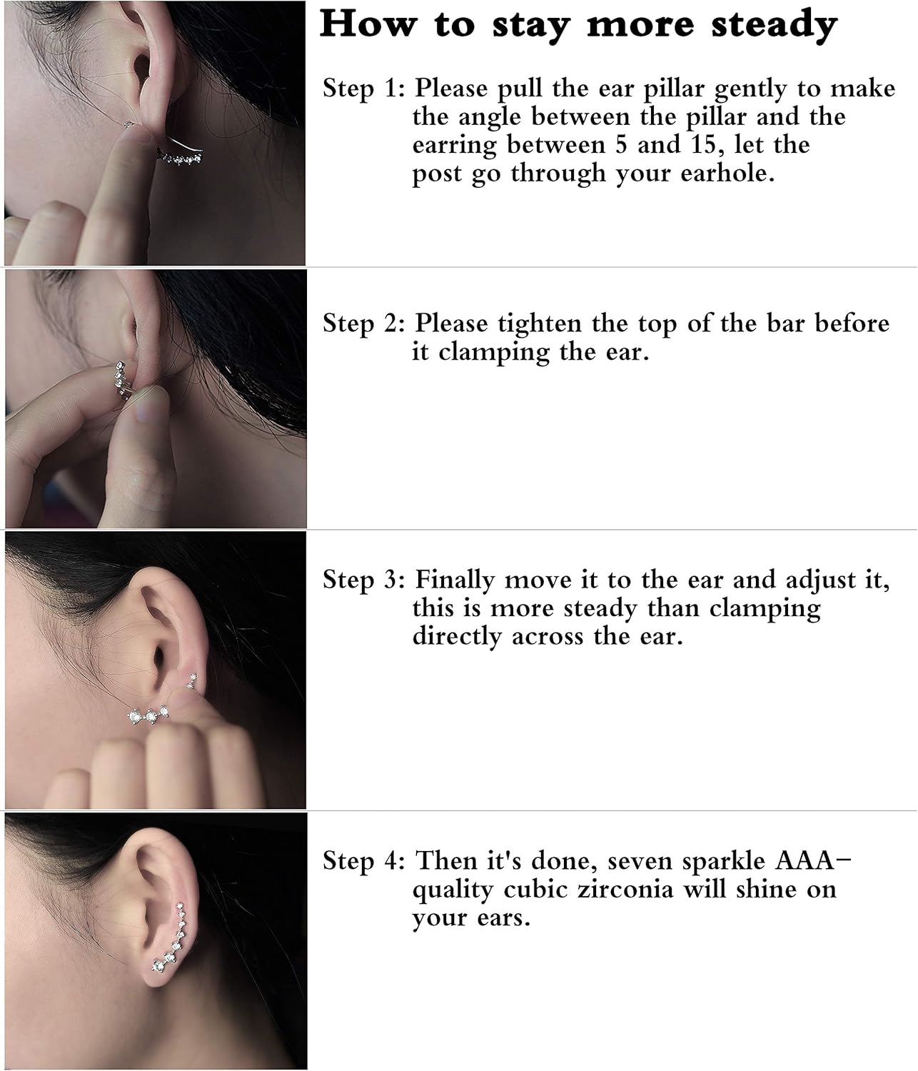 Manufacturer  Sterling Silver 7 Crystals Ear Cuffs Climber Cartilage Earrings Dainty Trendy Jewelry Hypoallergenic Fashion Earring Charms Birthday Gift for Women  earring