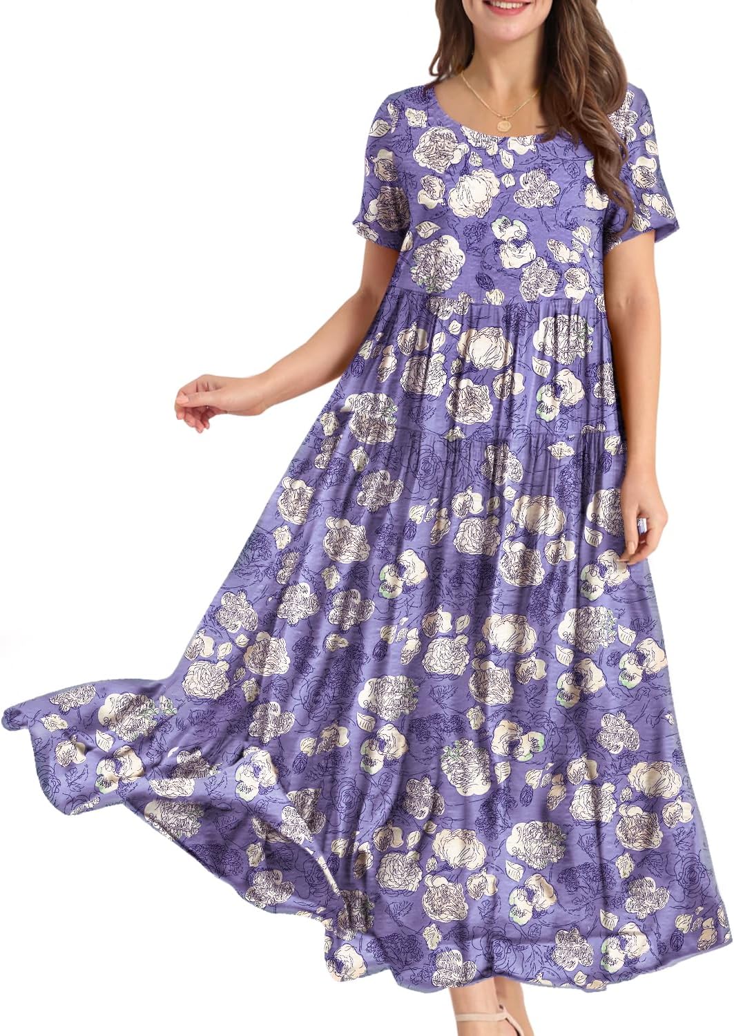 Manufacturer  YESNO Women Casual Loose Bohemian Floral Dress with Pockets Short Sleeve Long Maxi Summer Beach Swing Dress EJF dresses