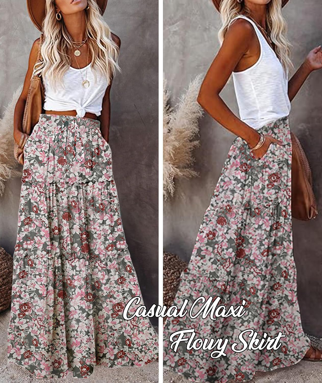 Manufacturer  EARKOHA Womens Casual High Waist Tie Paisley Print Long Maxi Skirt with Pockets skirts