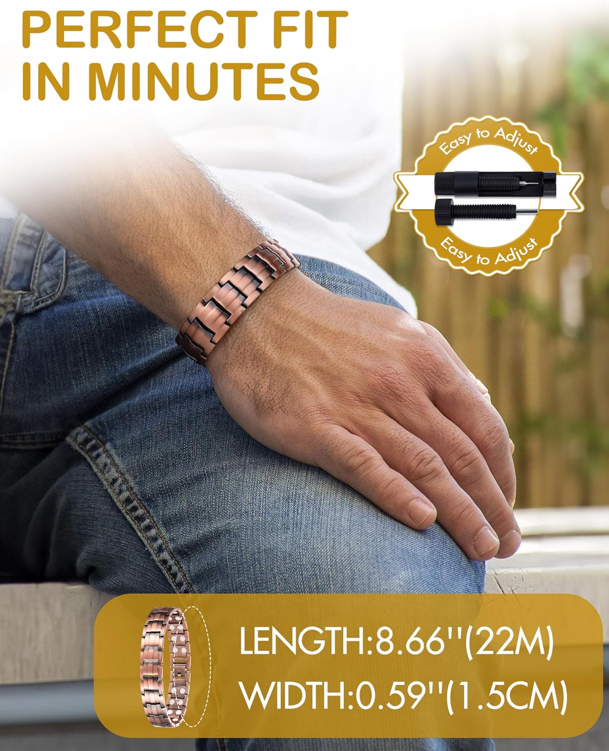 Manufacturer  Feraco Men's Copper Magnetic Bracelet Elegant 99.99% Solid Copper Bracelets with Double-Row Strong Magnets,Magnetic Jewelry  bracelets