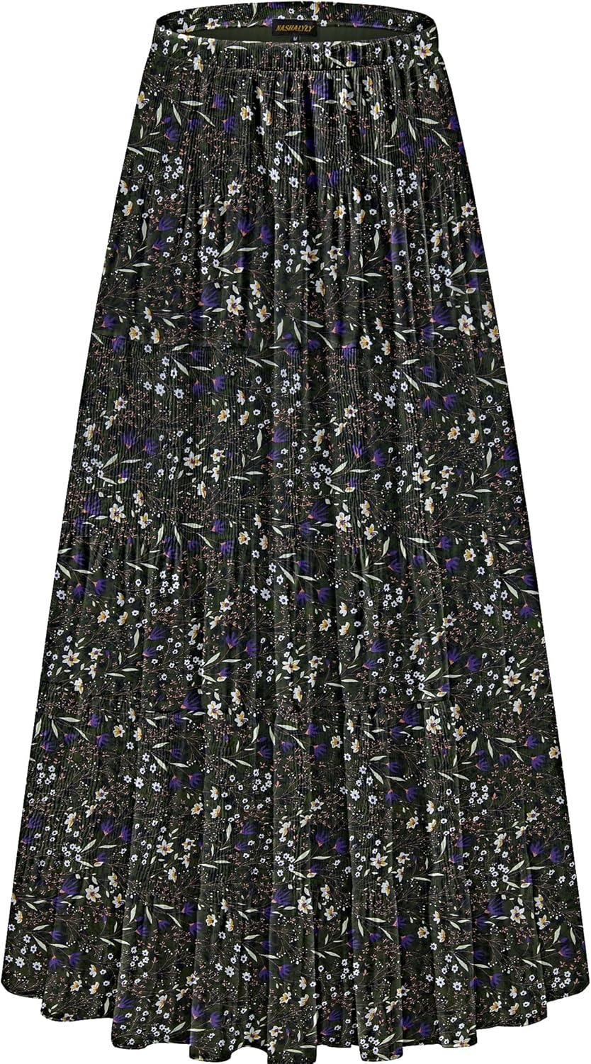 Manufacturer  NASHALYLY Women's Chiffon Elastic High Waist Pleated A-Line Flared Maxi Skirts