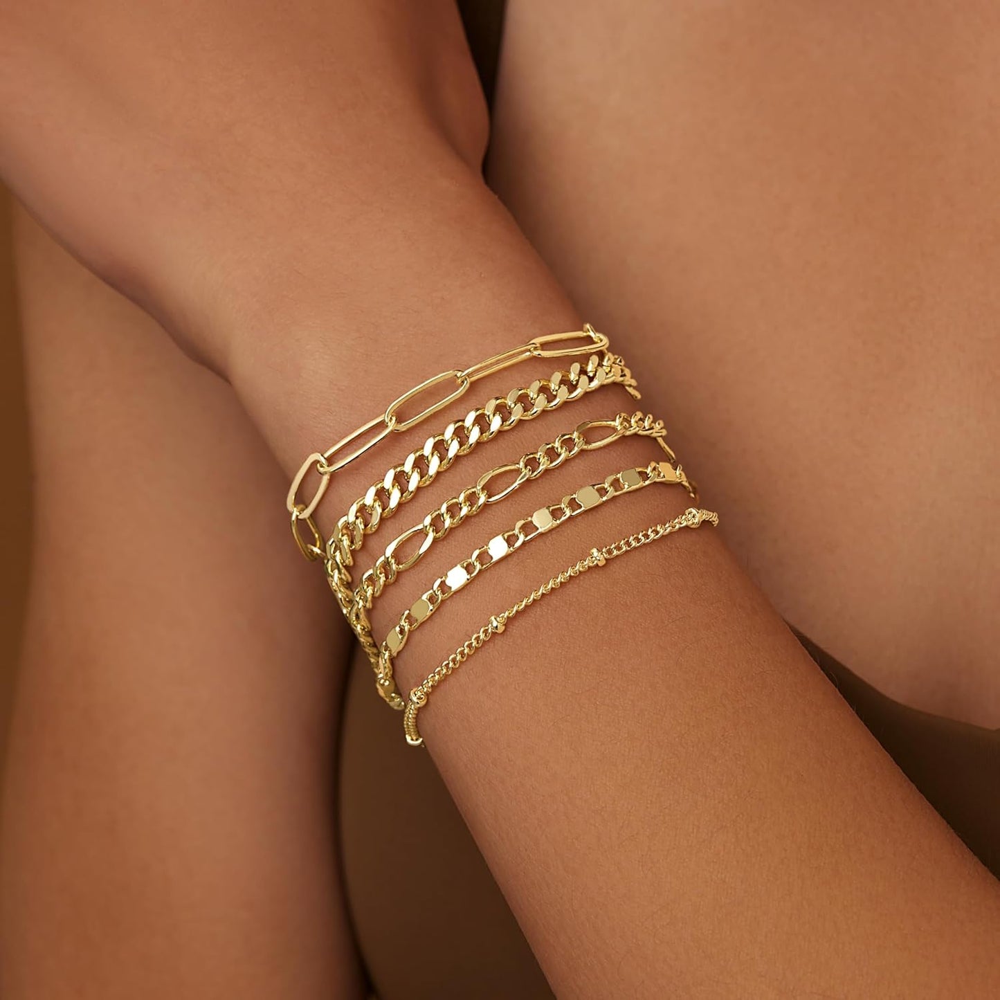 Manufacturer  Gold Bracelets for Women Trendy,14K Real Gold Plated Dainty Stackable Paperclip Cuban Link Chain Bracelets,Cuff Bracelets Jewelry Set Adjustable 7"+2"  bracelets