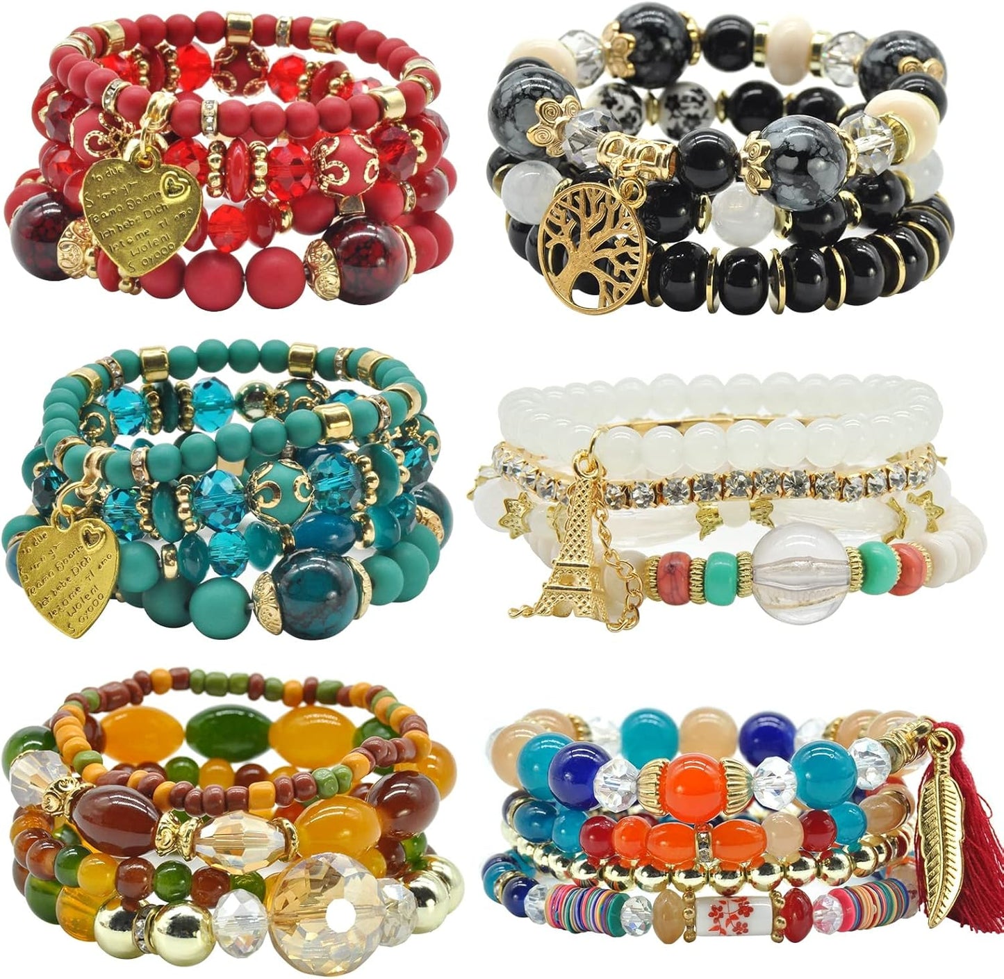 Manufacturer  Bohemian Bracelet Sets for Women - 6 Sets Stackable Stretch Bracelets Multi-color Boho Jewelry for Women Hippie Bracelets Dainty Jewelry  bracelets