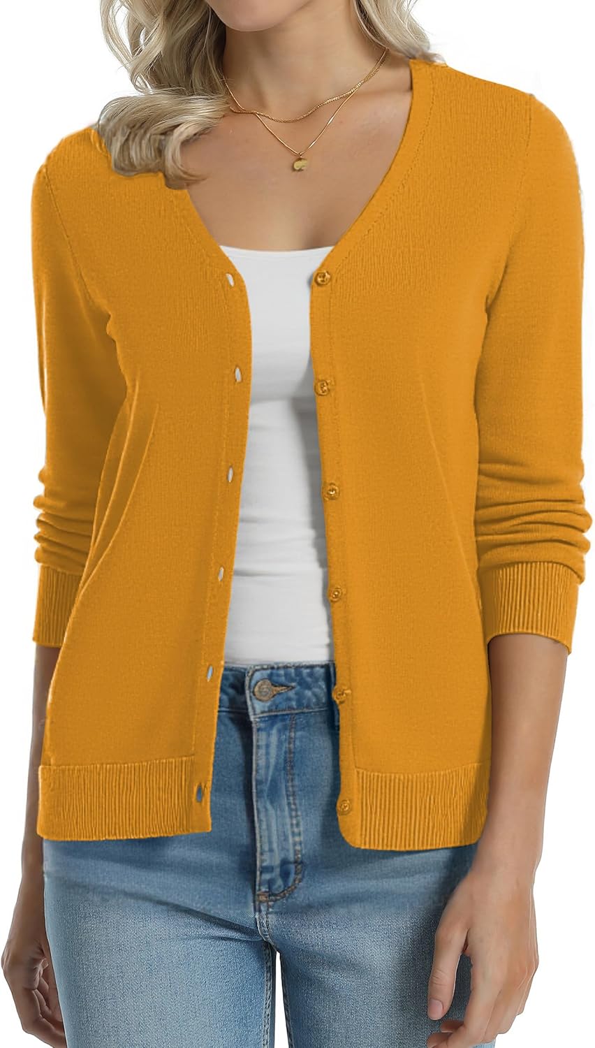 Manufacturer  QUALFORT Women's 100% Cotton Lightweight Cardigans Long Sleeve Knitted Button Down Sweater   sweaters